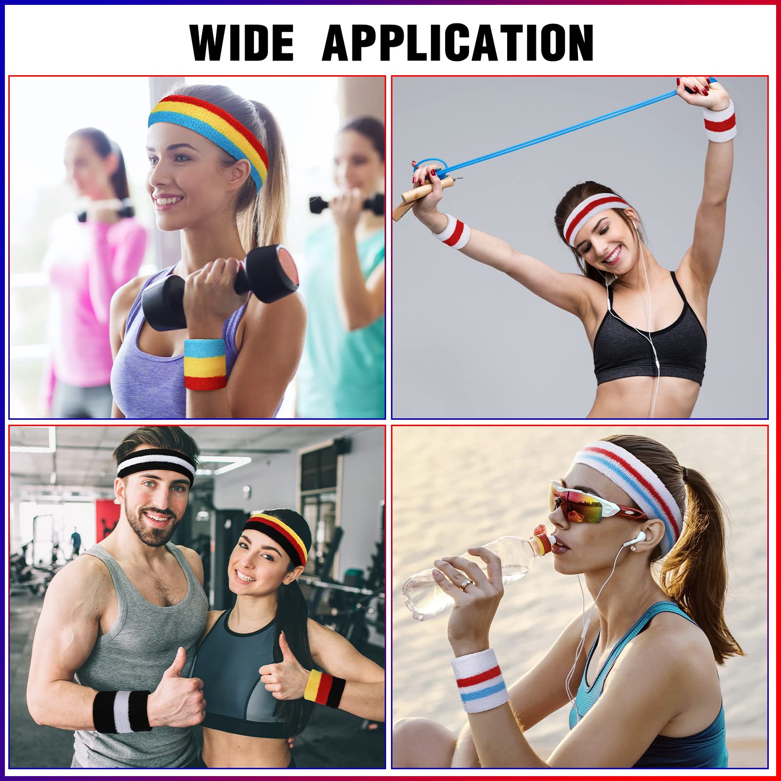 17-teiliges gestreiftes Schweißband-Set, Sport-Stirnband, Armband-Set, Polyester-Baumwolle, Schweißbänder, schweißabsorbierendes Stirnband für Männer, Frauen, Kinder, Jungen, Mädchen, Workout