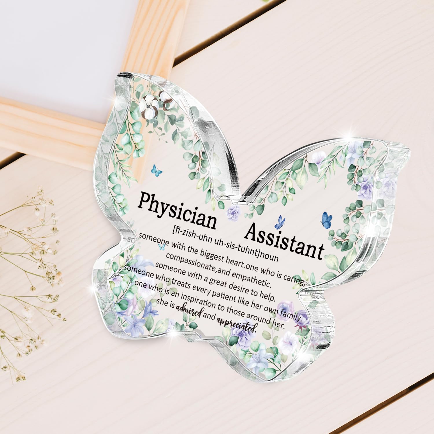 Butterfly Shaped Acrylic "Physician Assistant" Desk Sign, Physician Assistant Gift, Great Clinical Instructor Appreciation Decoration, Also a Durable Clinic Office Gift for Graduation and PA Week