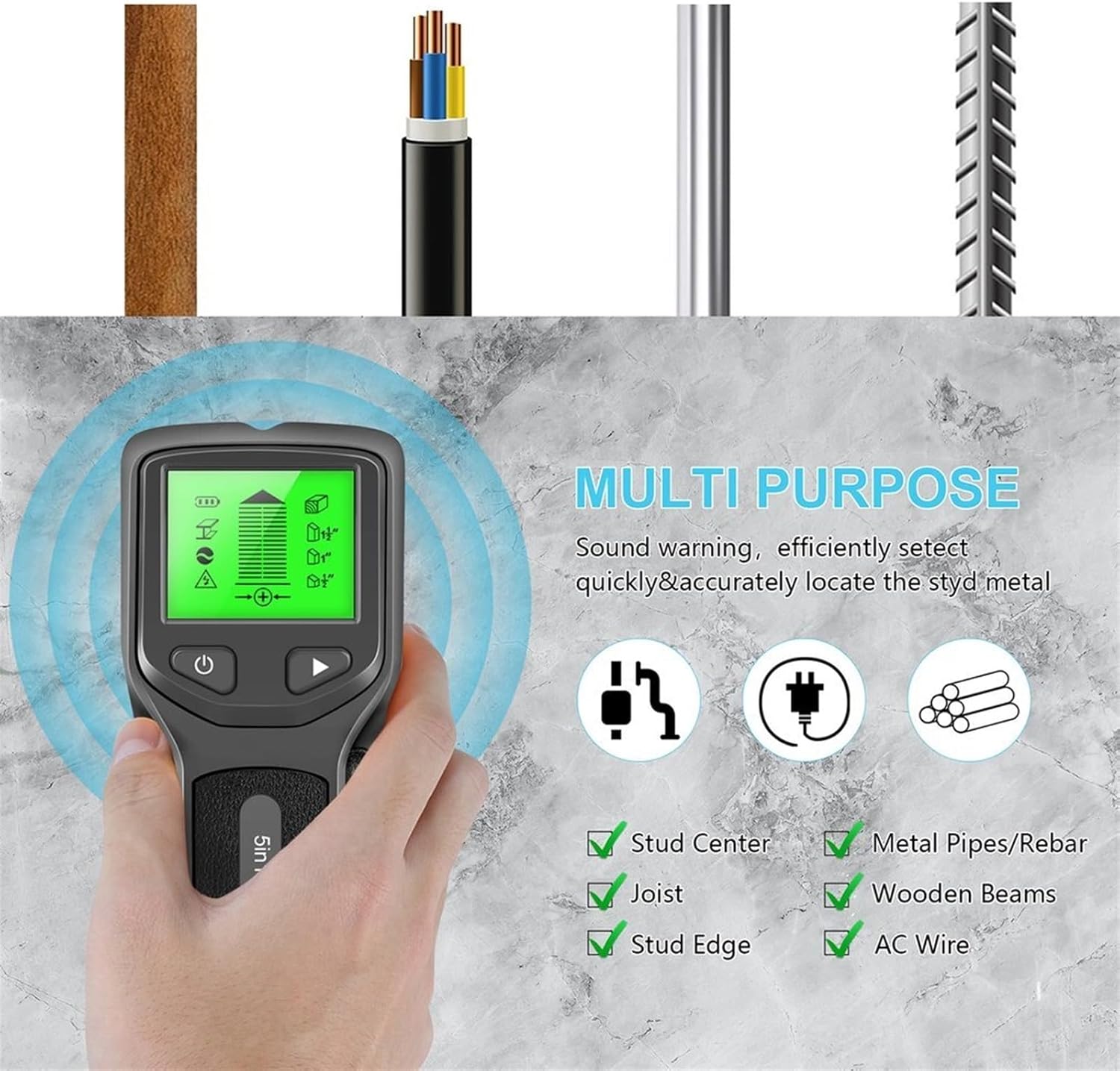 Stud Finder, Stud Finder Wall Scanner 5 in 1 Stud Finder Wall Scanner Stud Detector with Intelligent Display Stud Sensor Finders