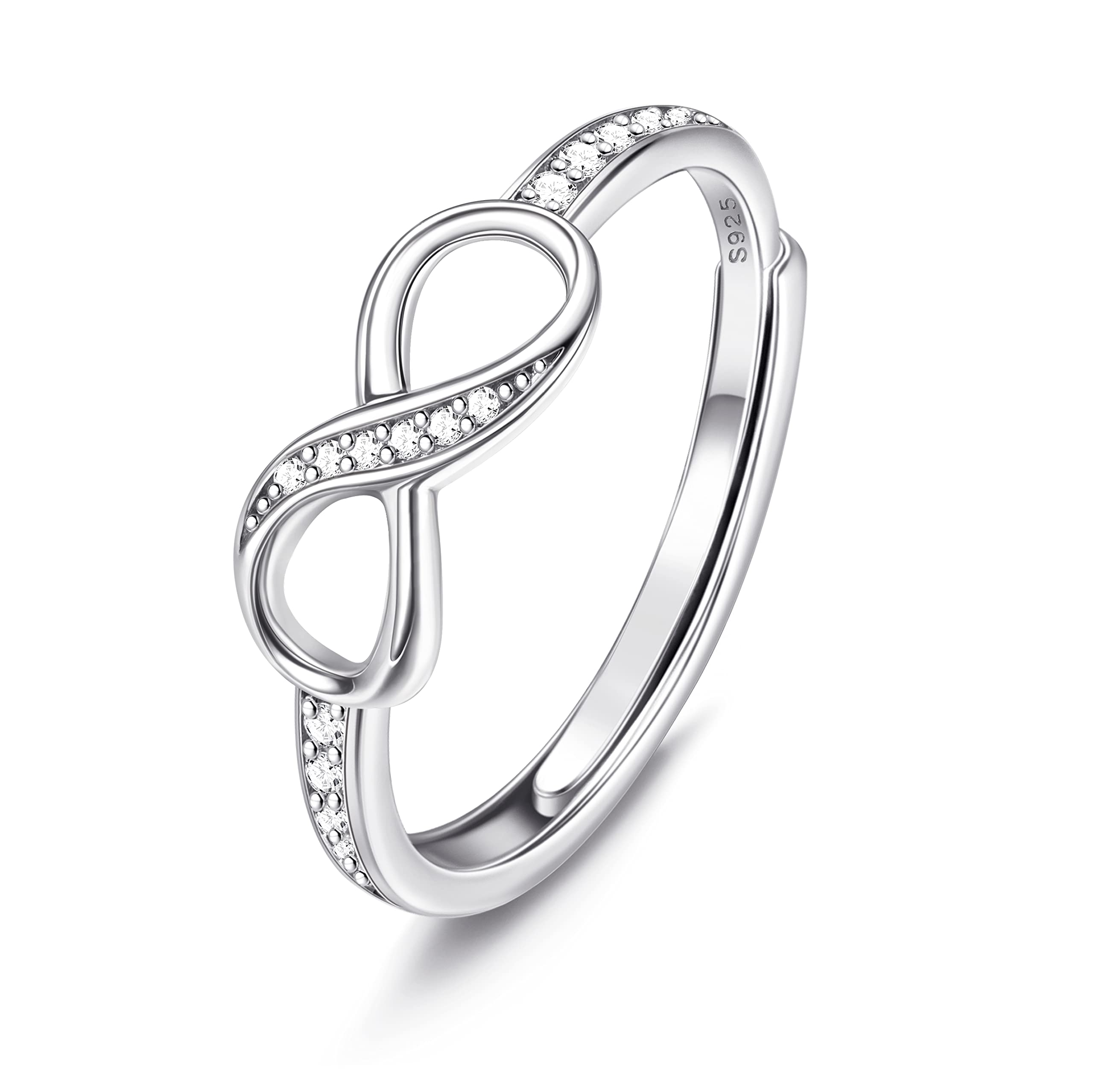 MILACOLATO Infinito Anillos De Plata De Ley 925 Para Mujer Ajustables, Anillos Promesa Compromiso Para Ella, Zirconia Anillo De Media Eternidad, Alianzas Boda Infinito Joyería Con Caja De Regalo