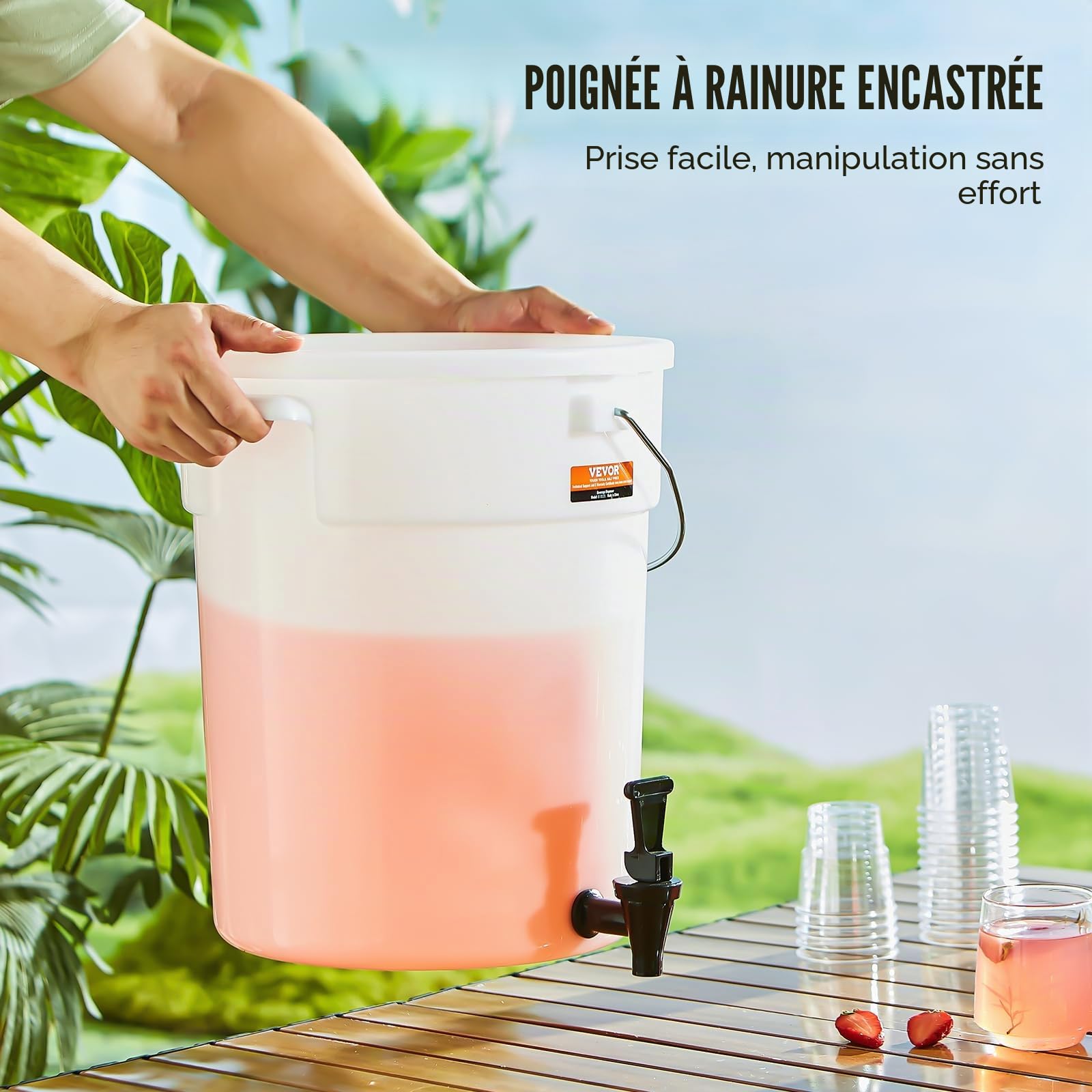 VEVOR Distributeur de Boissons Grande Capacité de 19 L, Fontaine à Eau avec Robinet et Couvercle, en Plastique, Distribution de Jus Limonade Thé Glacé, pour Restaurants, Hôtels, Cafés, Soirées