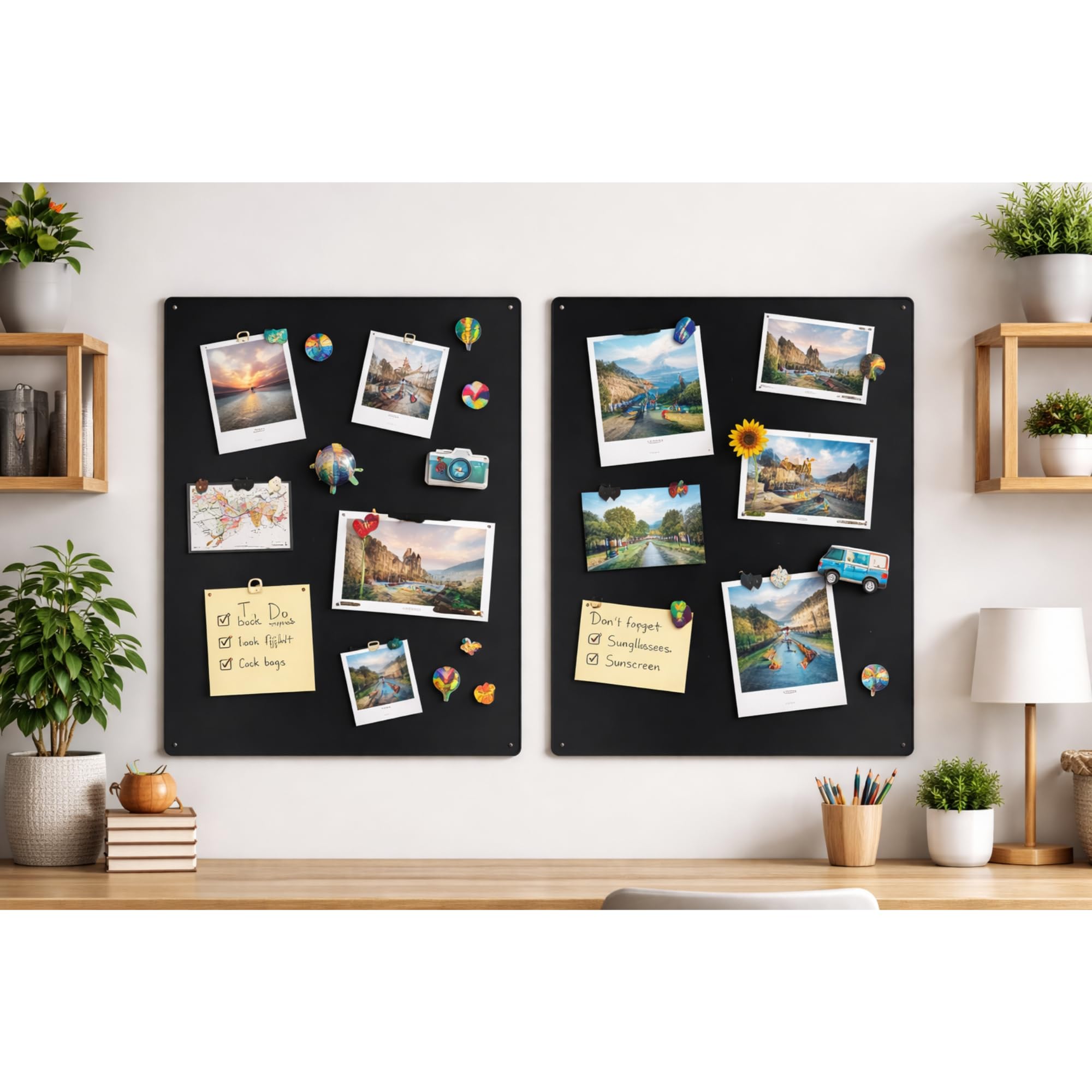 2x Lavagna Magnetica da Parete in Acciaio Nera 80x50 cm, Black Memo-Board, Pannello Magnetico per Calamite, Lavagna da Cucina, Ufficio, Camera dei Bambini