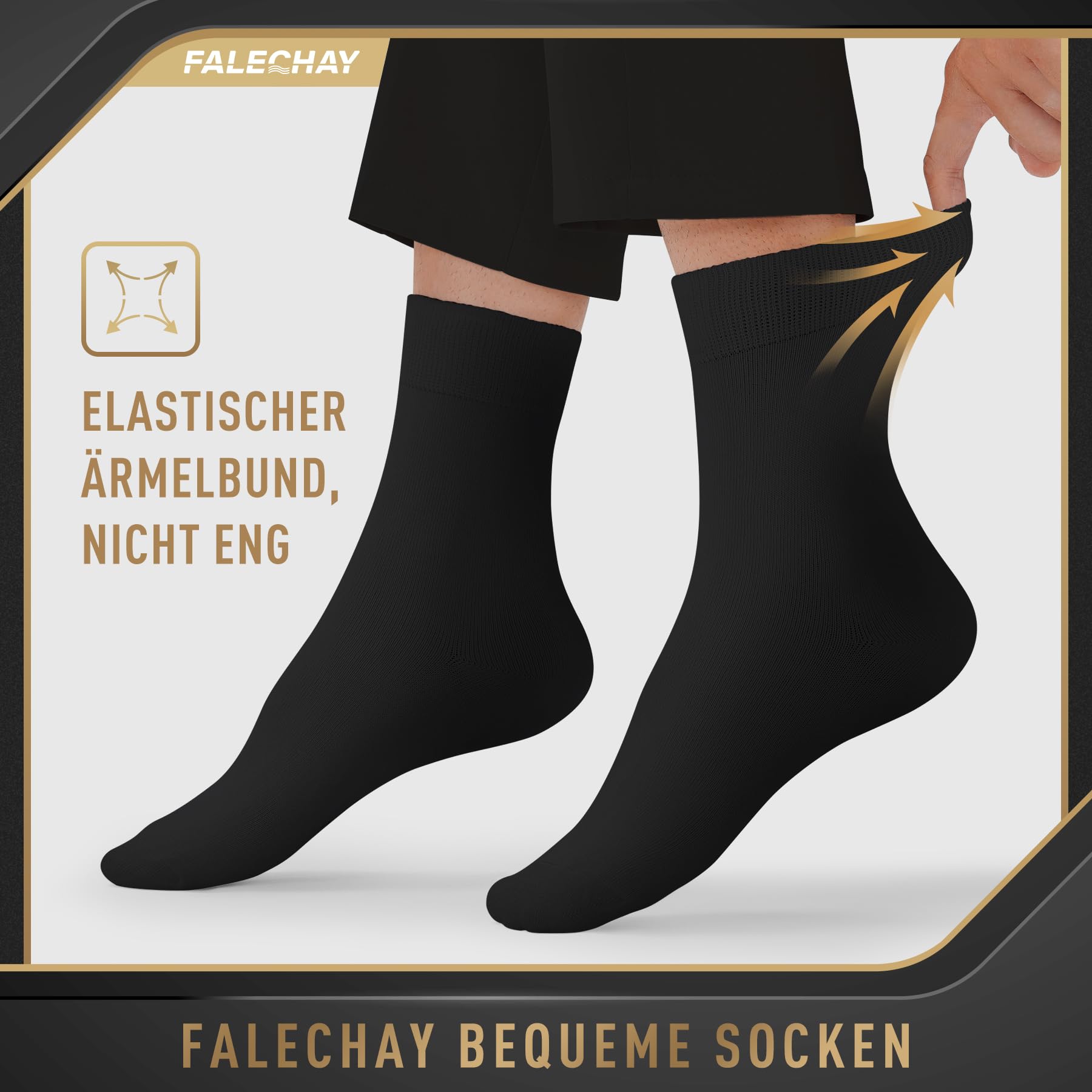 Falechay Herren Socken 12 Paar Sportsocken Classic Schwarz Atmungsaktive Baumwolle