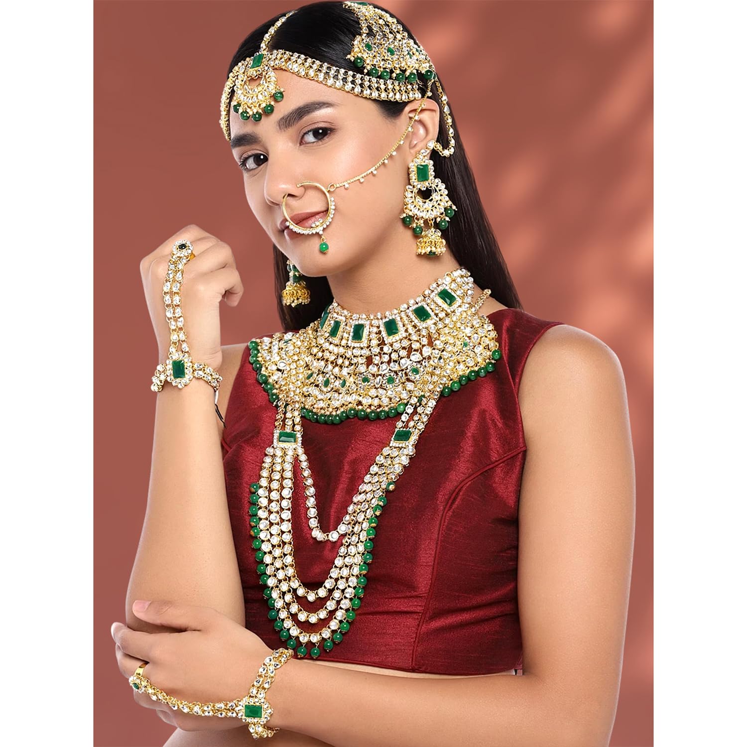 Peora Juego de joyas étnicas indias tradicionales Kundan Dulhan para novia, regalo para mujer