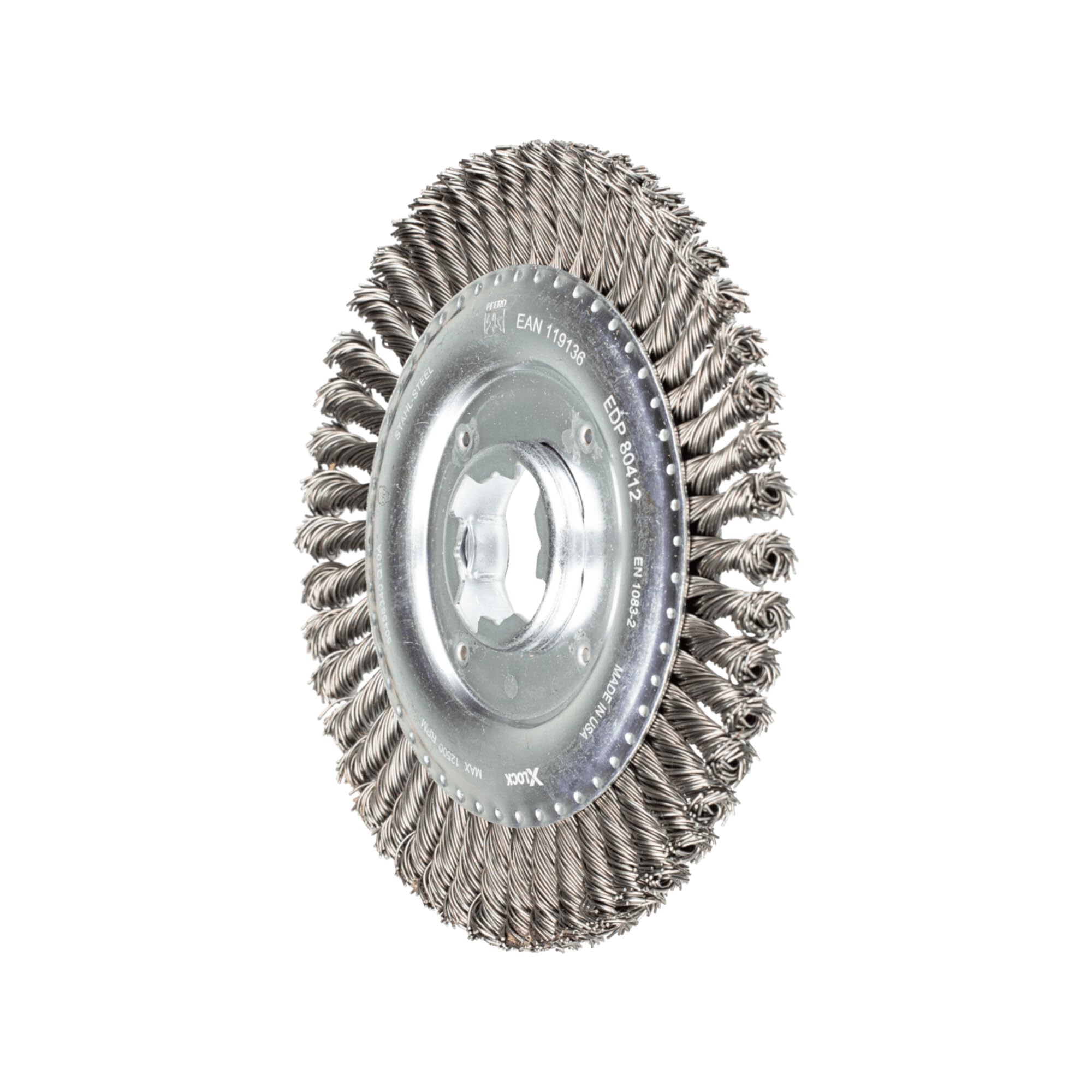 Brosse ronde torsadée 125 mm fil acier Pferd pour meuleuse X-LOCK