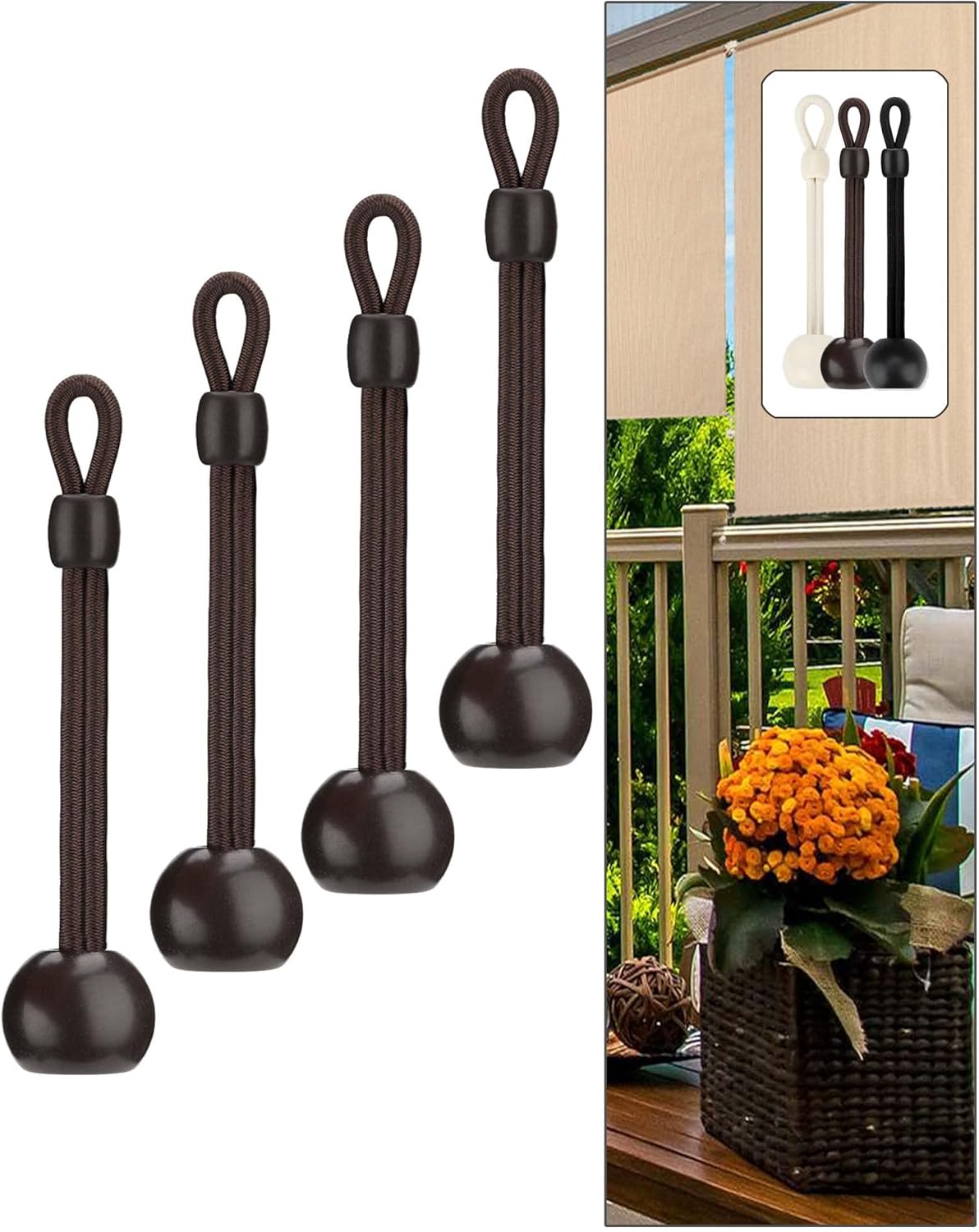 Sun Shade Tie Downs Replacement Parts,Bungee Tie Downs,Weather Resistance,Same Size as Original,Compatible with Coolaroo Exterior Roller Shade,Outdoor Blinds(Brown,4 Pcs)