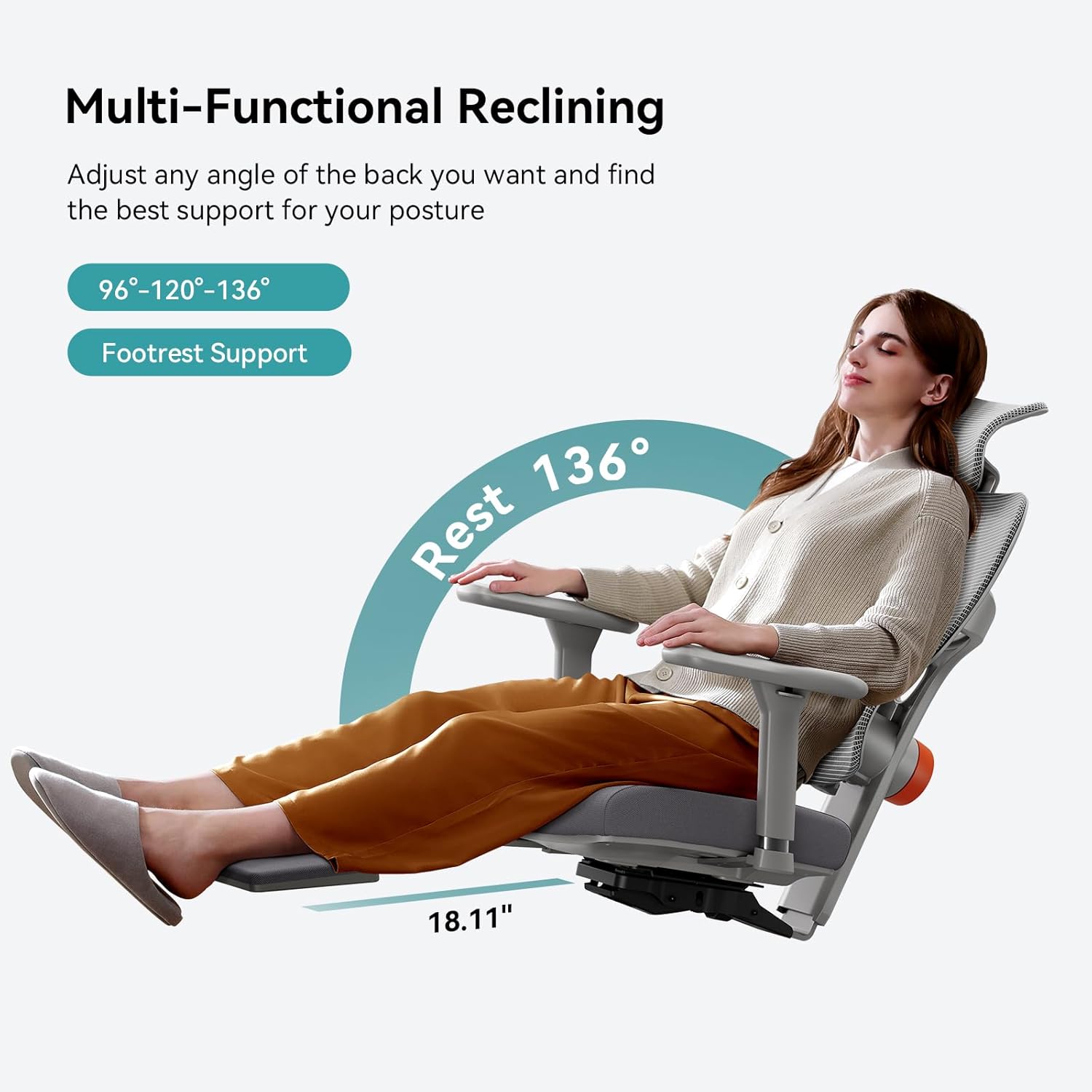 Newtral Ergonomic Mesh Office Chair with Footrest,Laptop Desk, Adaptive Lumbar Support, High Back Desk Computer Chair with Soft 4D Armrest,Adjustable Headrest,136°Tilt Function for Home & Office