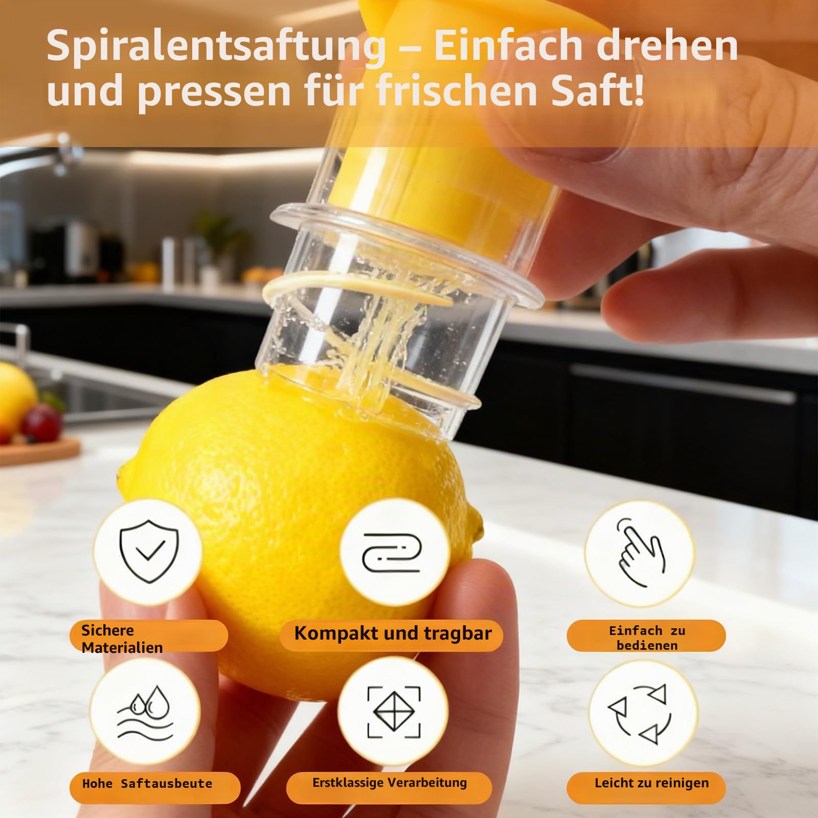 2 Lemon Squeezer, Transparente Deckel-Zitronenpresse mit Schraubverschluss, Tragbare Kompakte Handpresse für Zitrusfrüchte, Cocktails und Kochzwecke