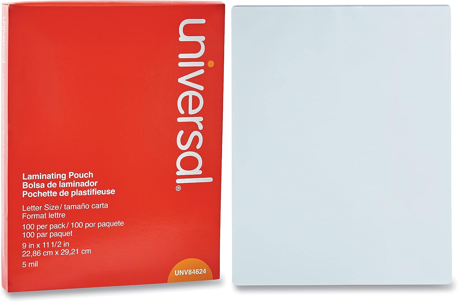 Universal UNV84624 9 in. x 11.5 in. 5 mil Laminating Pouches - Gloss Clear (100/Pack)