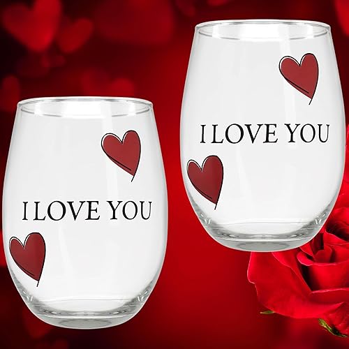 Miniatura 2 de BANBERRY DESIGNS Lover's - Juego de copas de vino con texto en inglés "I Love You", juego de 2 copas de vino sin tallo con corazones decorativos,