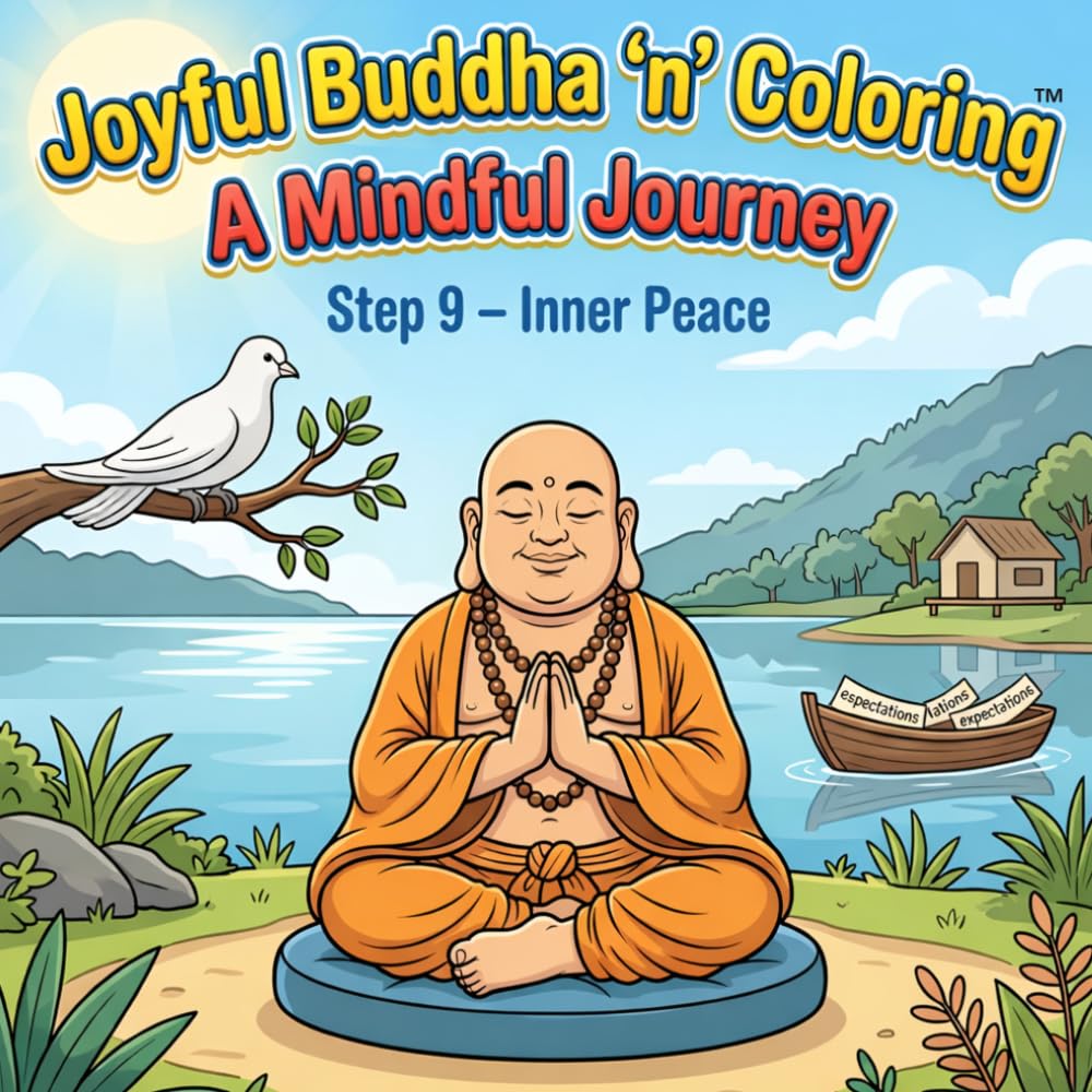 Joyful Buddha ‘n’ Coloring A Mindful Journey Step 9 – Inner Peace: A Mindfulness Coloring Book for Adults Featuring Inspirational Quotes, Meditation ... Designs, and Peaceful Buddhist Inspired Art
