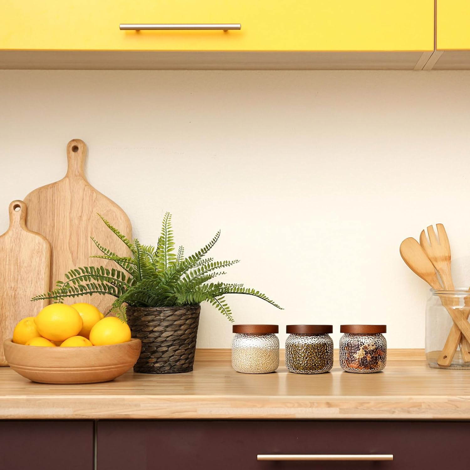 LemonRoad 4 Pack 10 oz Vintage Glass Jars with Lid Decorative Airtight Glass Food Containers Anti Slip Storage Canister for Kitchen Counter Pantry Coffee Nuts Sugar Candy Tea Cookie Spices Oats Cereal - Image 6