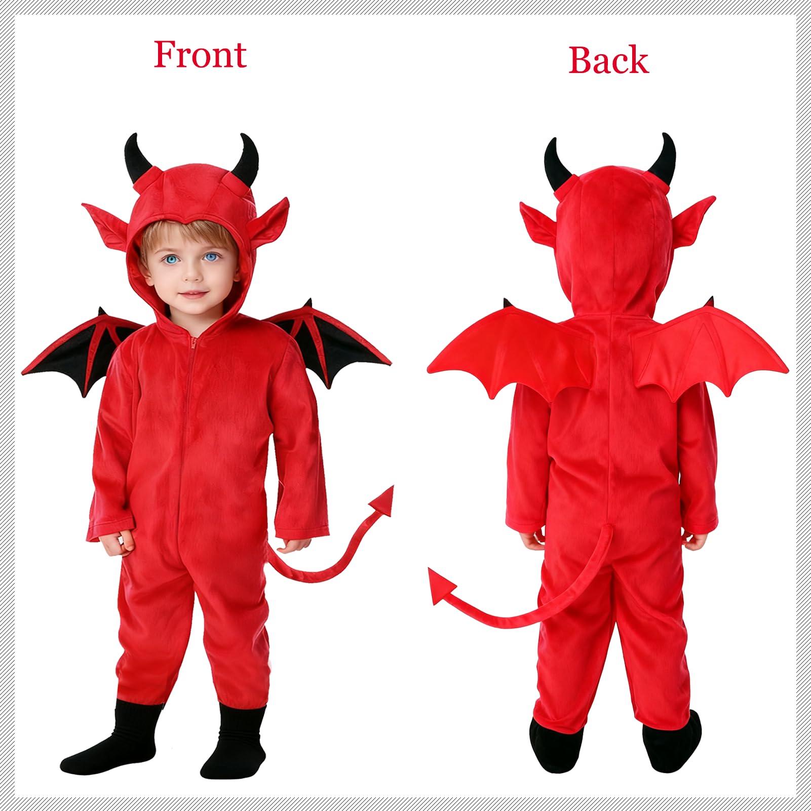 Raveparty Kids Devil Costume, Red Devil Costume Kids, Devil Jumpsuit Halloween Costumes for Boys (Red, L) - Image 3
