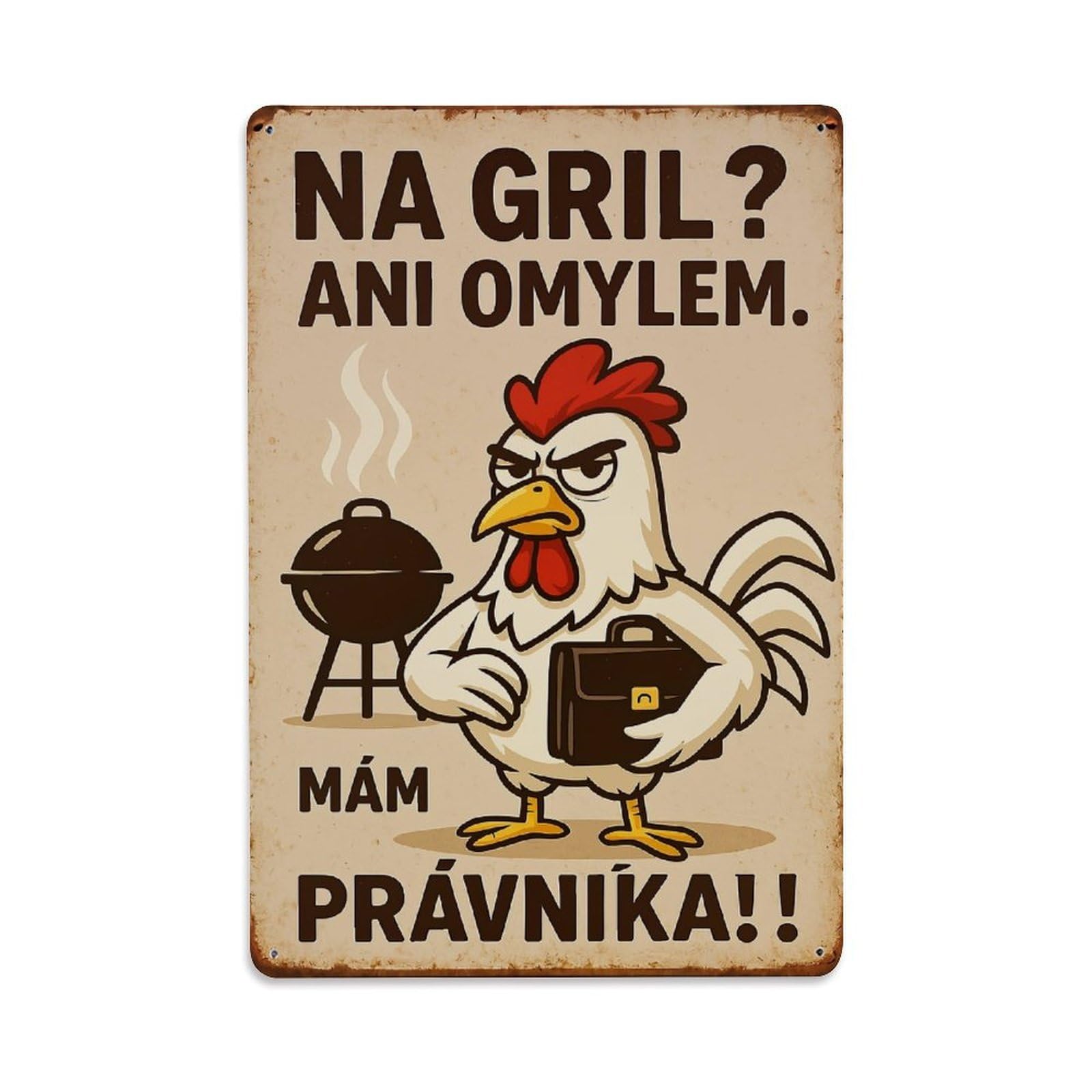 Jdfenggu Vintage Chicken With Briefcase And Grill Retro Metal Tin Sign, Decor Art Poster For Bar, Home, Man Cave, Kitchen, Laundry Room Gift 8X12inch