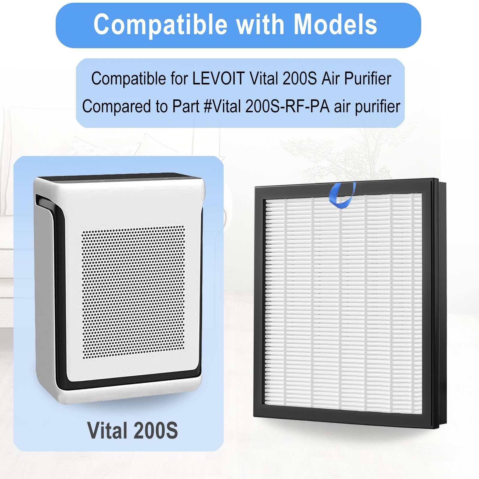 2 Pack Vital 200S H13 True Filters Replacement for LEVOIT Vital 200S Pet Allergy Air Purifier, 3-in-1 H13 Ture HEPA Filter, High-Efficiency Activated Carbon Filters, Part No.Vital 200S-RF-PA, White
