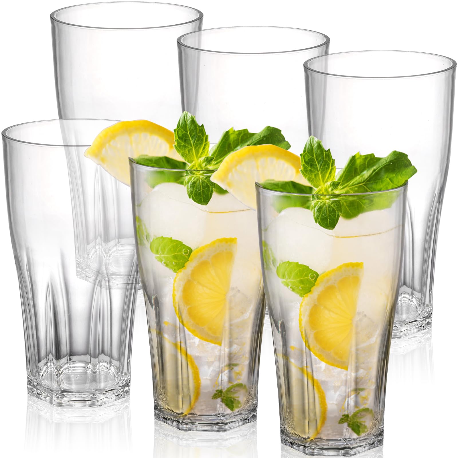 6 Pack Stackable Plastic Tumblers, 23oz Acrylic Drinking Glasses, All-Clear Reusable Plastic Cups for Juice Lemonade Ice Coffee, Unbreakable, BPA-Free