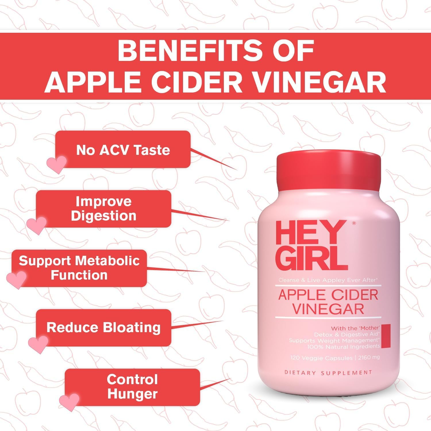 Apple Cider Vinegar Capsules with The Mother - 2160mg Apple Cider Vinegar Pills with Cayenne Pepper - 120 Vegan ACV Capsules with Mother for Detox Cleanse, Keto, Digestion & Bloating - Image 2