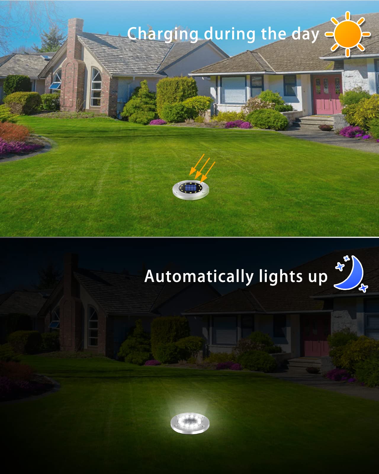 Coroor Solar Ground Lights, 12 LED Waterproof Garden Lights Outdoor Bright In-Ground, Solar Disk Lights Outdoor Decorations for Pathway Yard Lawn Patio Walkway Pool(20 Packs White)