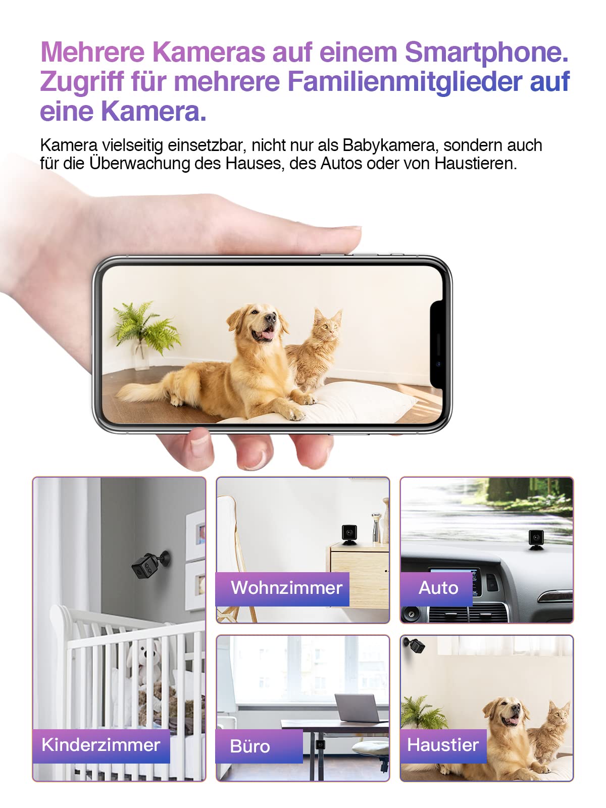 HiKam Mini kamera WLAN 4K HD, WiFi, mini kamera do nadzoru, transmisja na żywo, aplikacja na telefon komórkowy, niania elektroniczna, kamera do monitoringu zwierząt domowych, kamera do monitoringu
