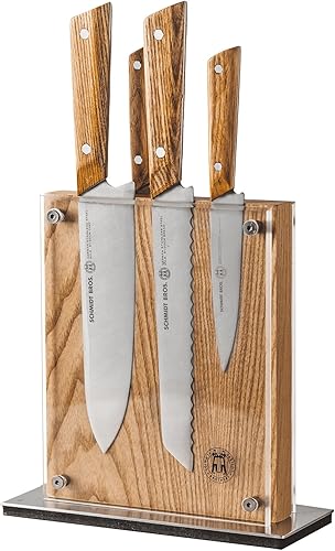 Schmidt Brothers - Juego de 5 cuchillos hexagonales de roble blanco natural, cubiertos de acero inoxidable de alto carbono con roble blanco natural