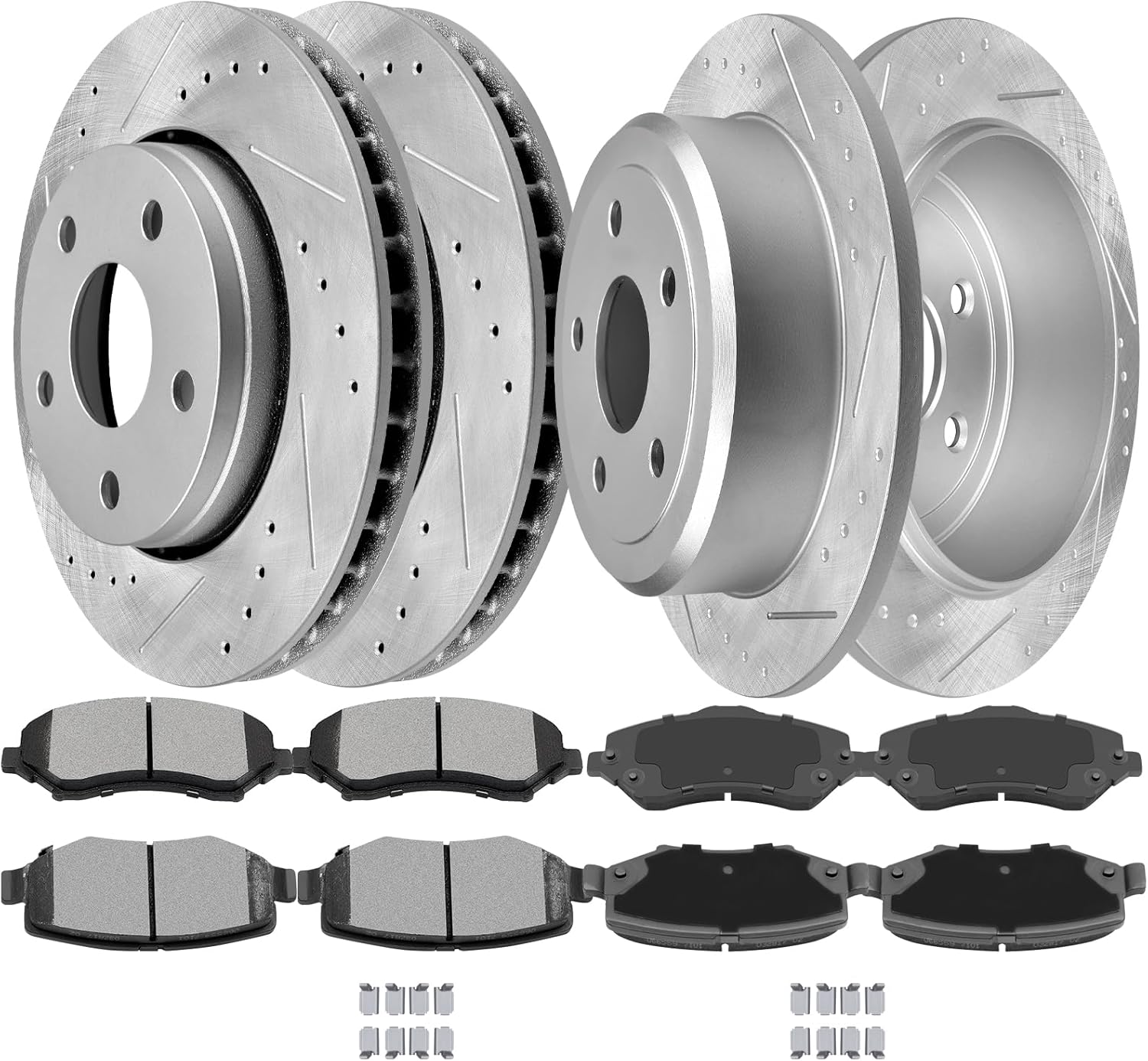 SCITOO Front 11.89" Rear 12.44" Brake Pads and Rotors Kits Fit For Jeep Wrangler 2007-2017,For Jeep Wrangler JK 2018