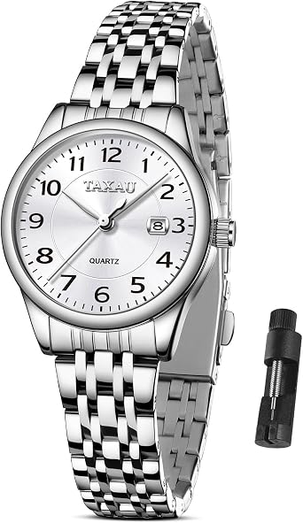 Taxau Womens Watch with Stainless Steel Strap - Quartz Analog Wrist Watch Waterproof - Fashion Ladies Dress Watches for Ladies