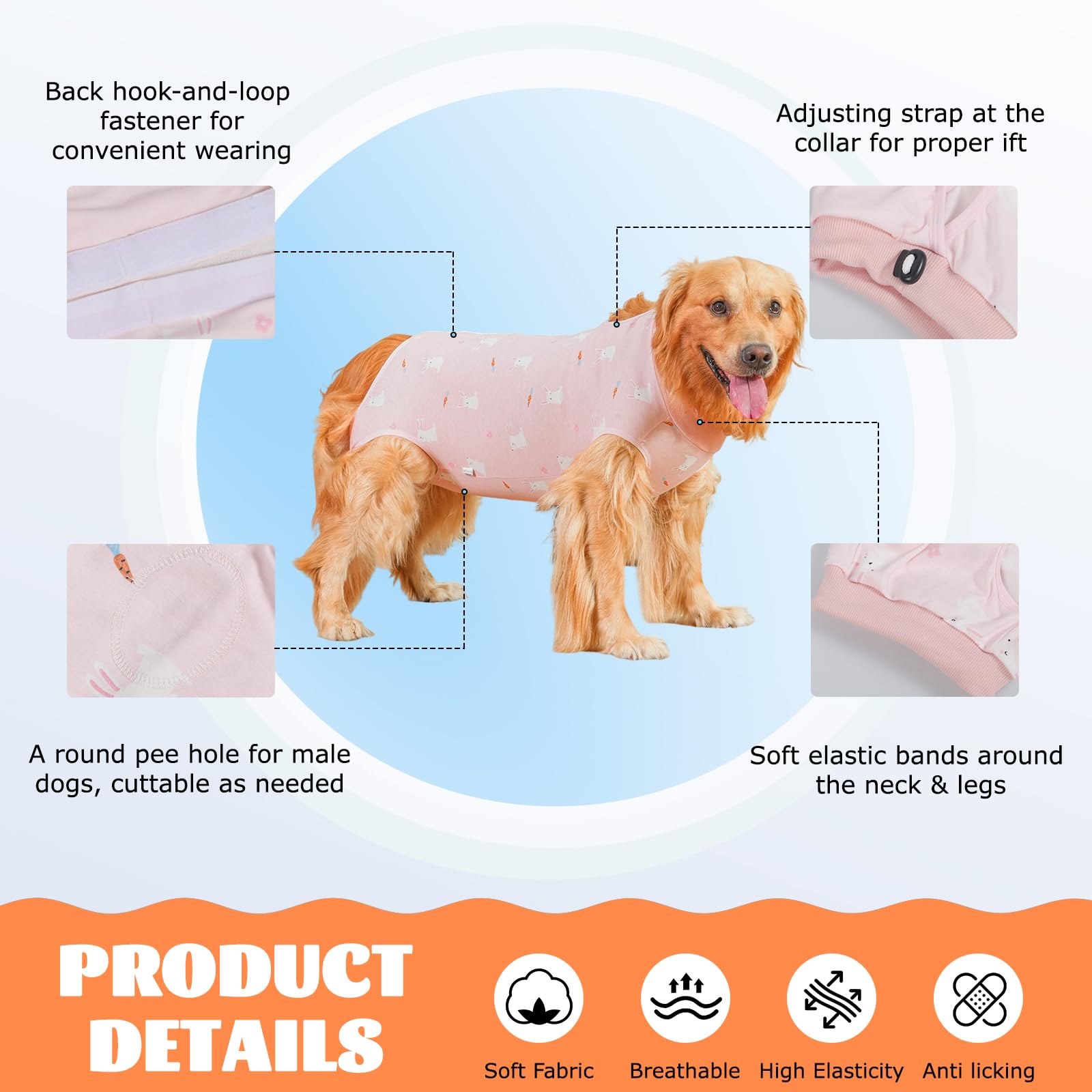 DoggieKit Dog Surgery Recovery Suit,Dogs Recovery Suits for Female and Male,Dog Surgical Suit,Surgical Vest for for Small Medium Large Dogs (Pink-rabbit - Image 2