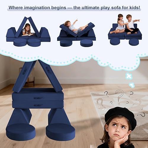 Miniatura 34 de MeMoreCool Sofá modular de 8 piezas para niños, sofá de espuma convertible rosa para sala de juegos Rosa (Dusty Rose),Verde bosque,2-marino,Azul