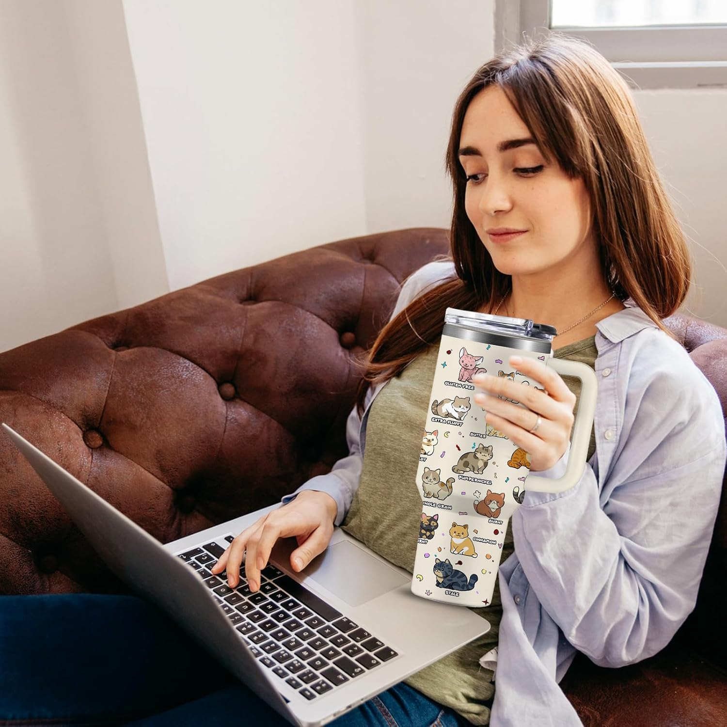 Cat Gifts for Cat Lovers, Types of Cat Loaf Tumbler with Handle 40oz, Funny Cat Themed Gifts for Women Men, Birthday Christmas Gift for Cat Mom/Dad Cup, Cute Kitten Kawaii Cats Coffee Mug - Image 6