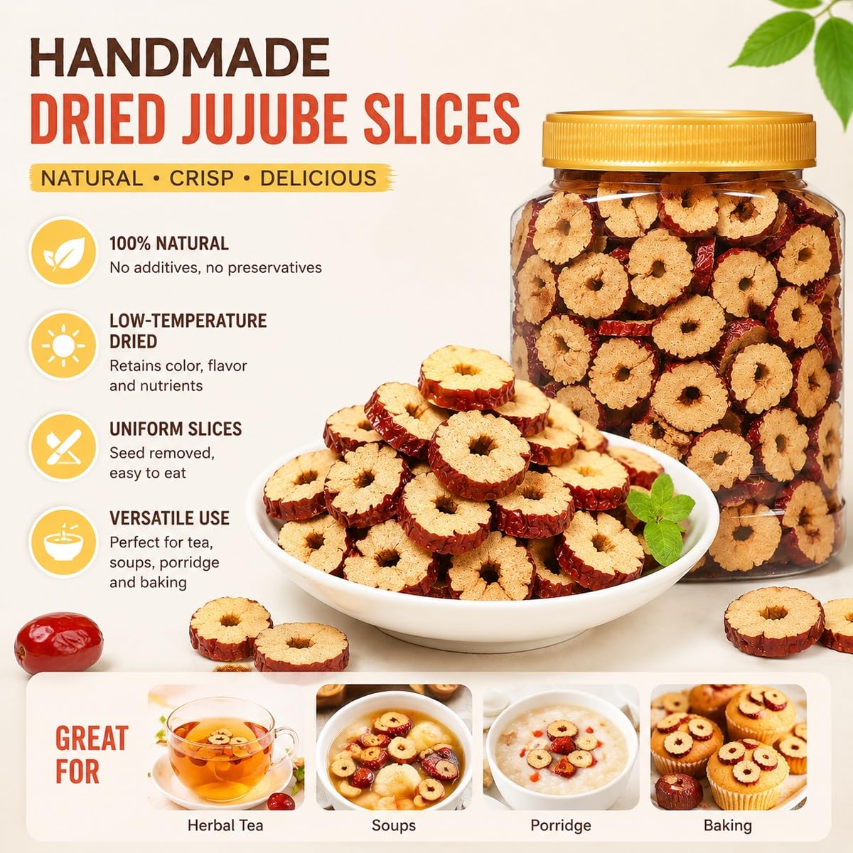 Tranches De Jujube Séchées | Snack Aux Dattes Rouges Chinoises 500g