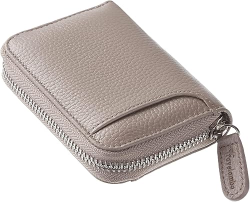 Travelambo Monedero de piel auténtica con cremallera YKK, Greige