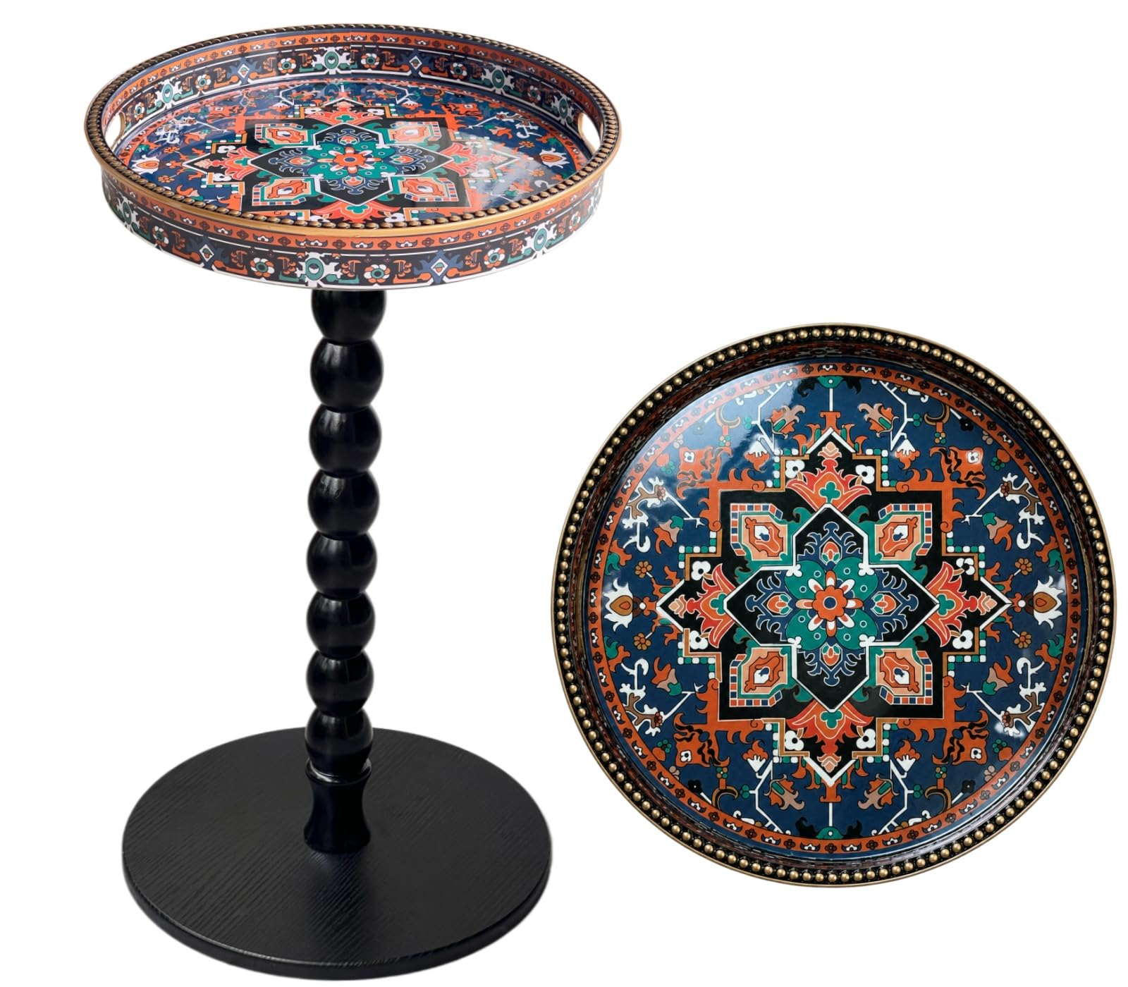 Kaforise Art Deco Single Leg Round Side with 13" Tray Top, Pedestal Drink Table for Small Spaces, Aesthetic Accent Nightstand for Living Room, Bedroom, Corners,