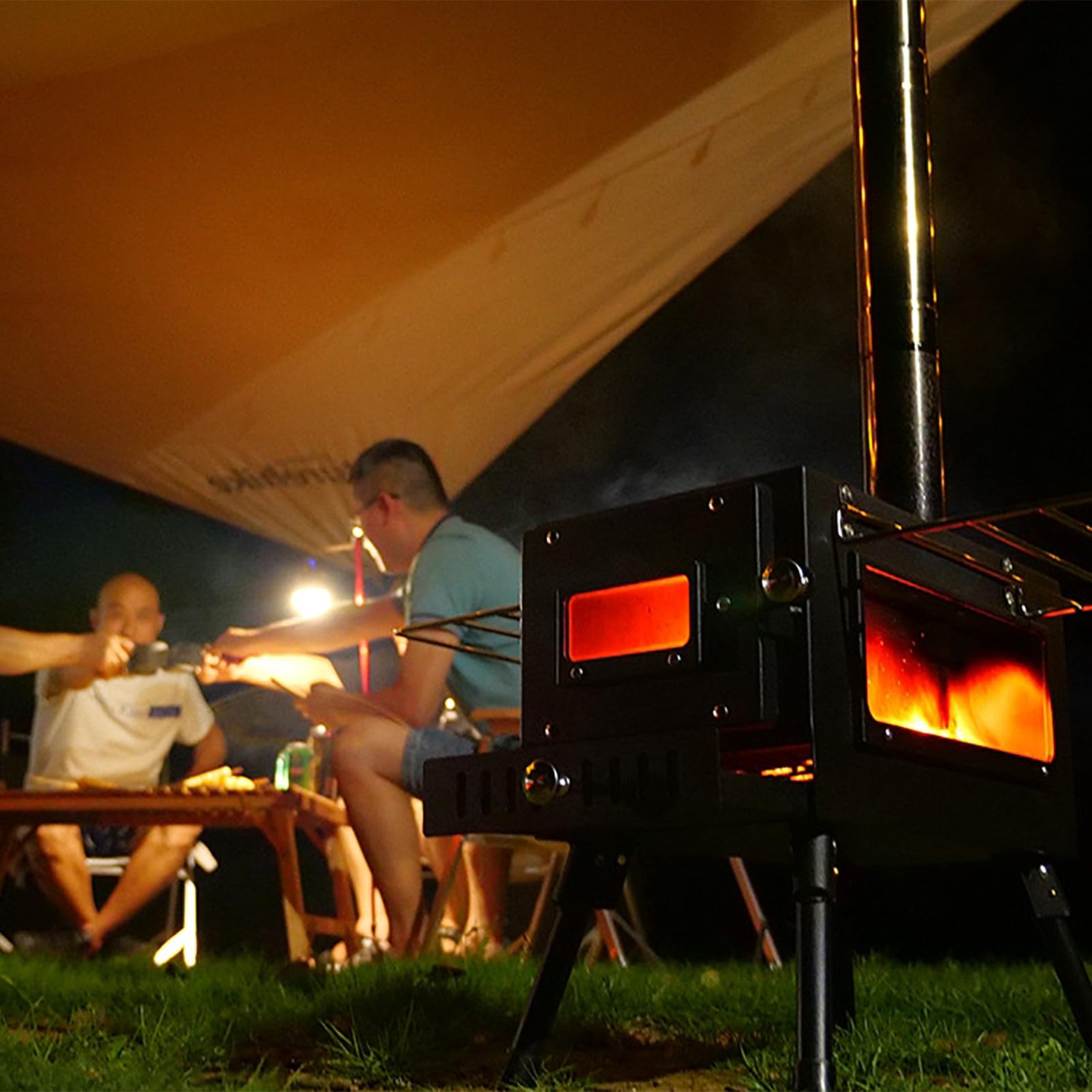 Holzofen, Camping-Holzofen Mit Auspuffrohr, Einziehbaren Ofenbeinen Und Unabhängiger Aschebox, Einstellbare Flammentemperatur, 360° Gleichmäßige Verbrennung, Für Zelt, Wandern