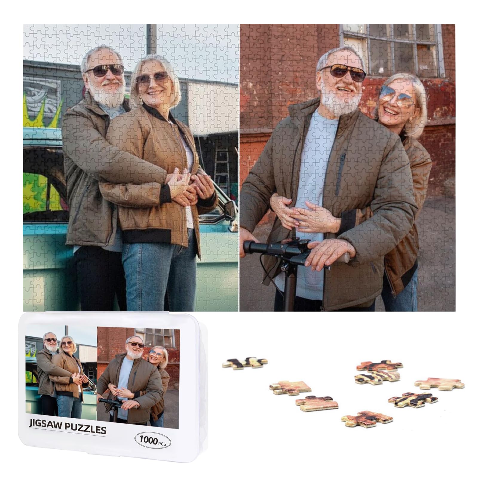 YIJIUWKIS Custom Puzzles with Your 1 to 10 Photos, Text 300, 500, 1000 Pieces Personalised Jigsaw Puzzle Wooden Customised Picture Puzzle Birthday, Wedding, Festivals for Women Men, 1000pcs, 2 Images