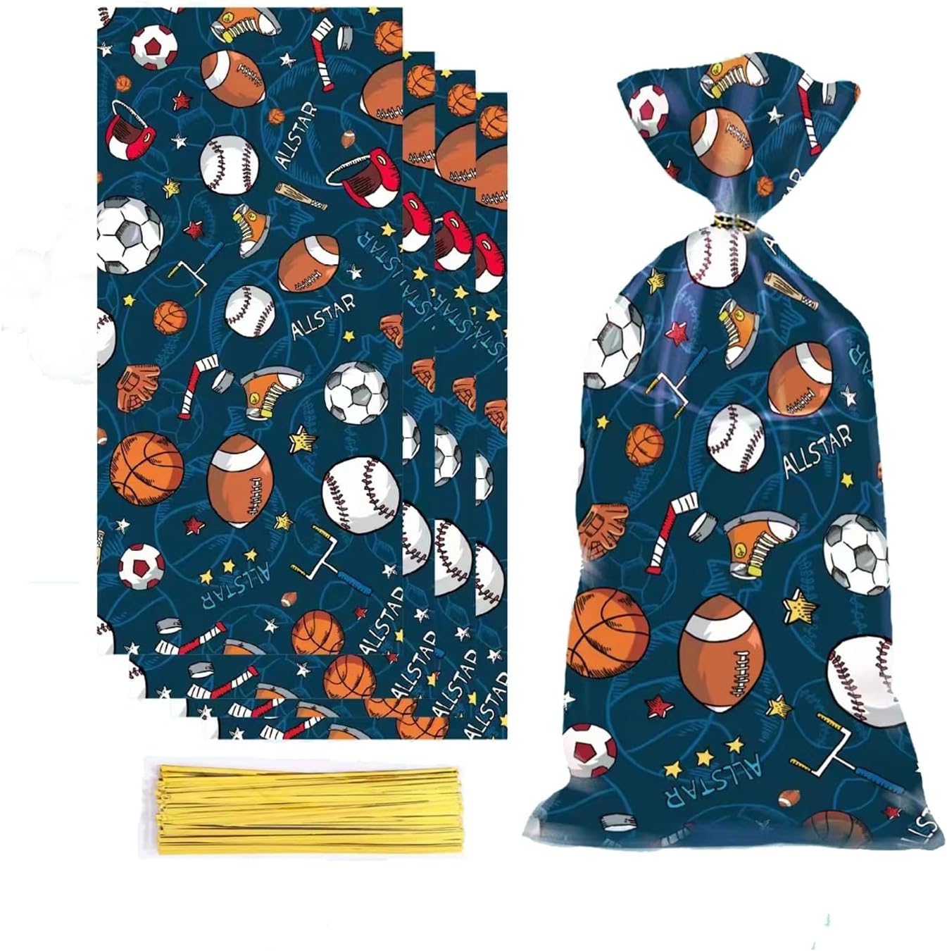 LLK 50 Pieces Sport Party Treat Bags Baseball Cellophane