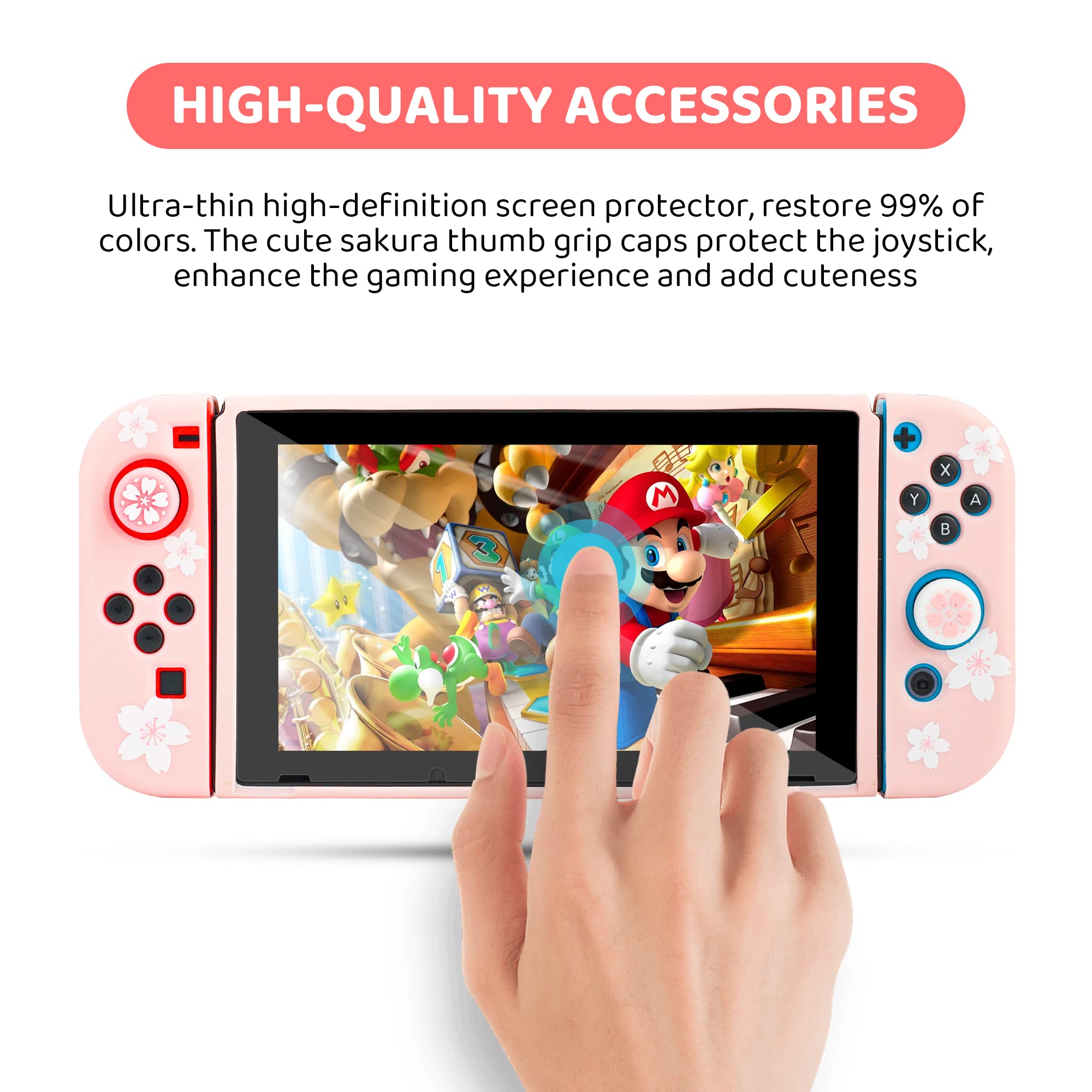 FANPL Simpatica custodia da trasporto per Nintendo Switch, kit di accessori per interruttore rosa con custodia da viaggio rigida, custodia morbida in TPU, cinturino regolabile, pellicola proteggi