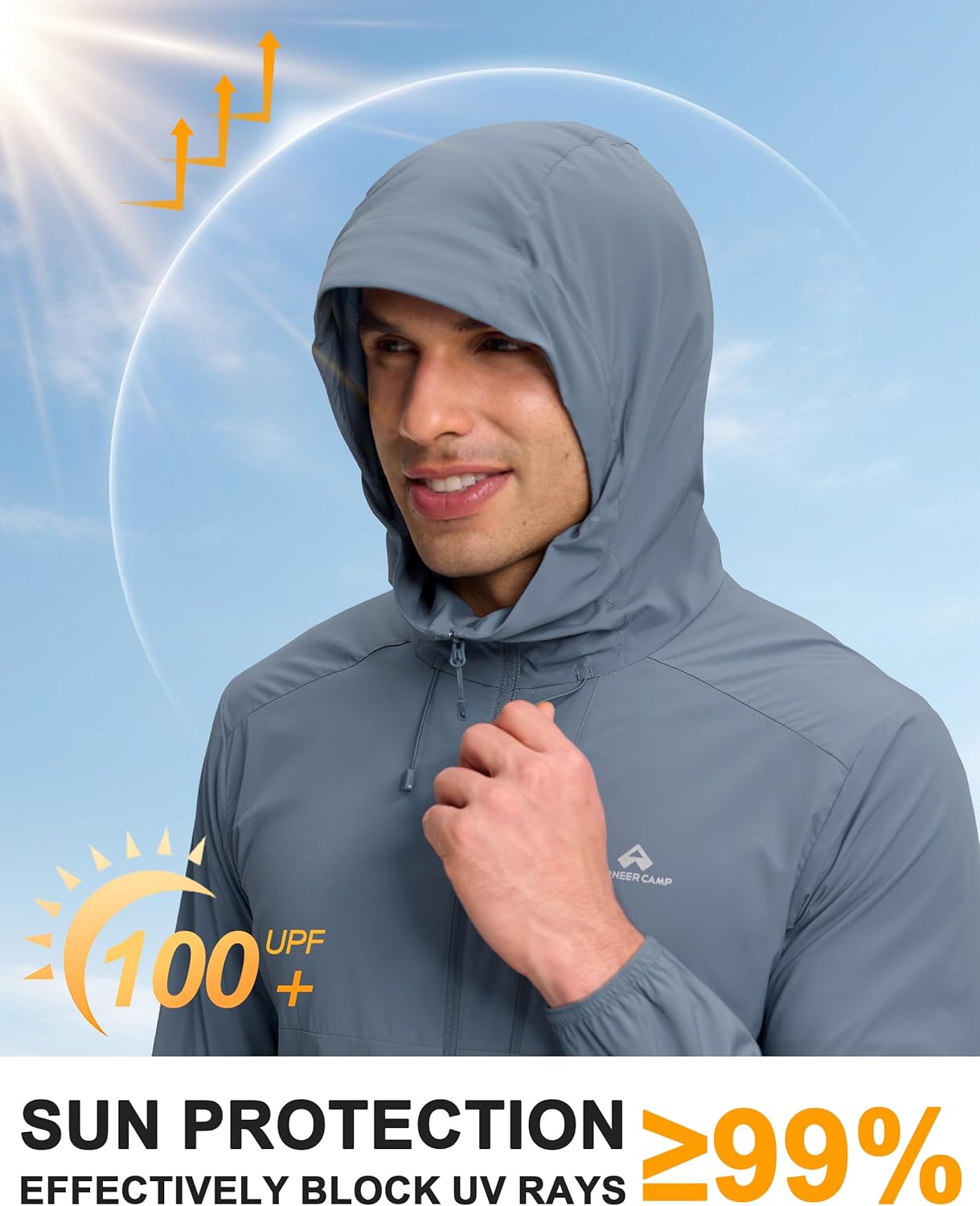 Pioneer Camp Men's UPF 100+ Sun Protection Hoodie Jacket Full Zip Long Sleeve Sun Shirts Lightweight Hiking Fishing Outdoor