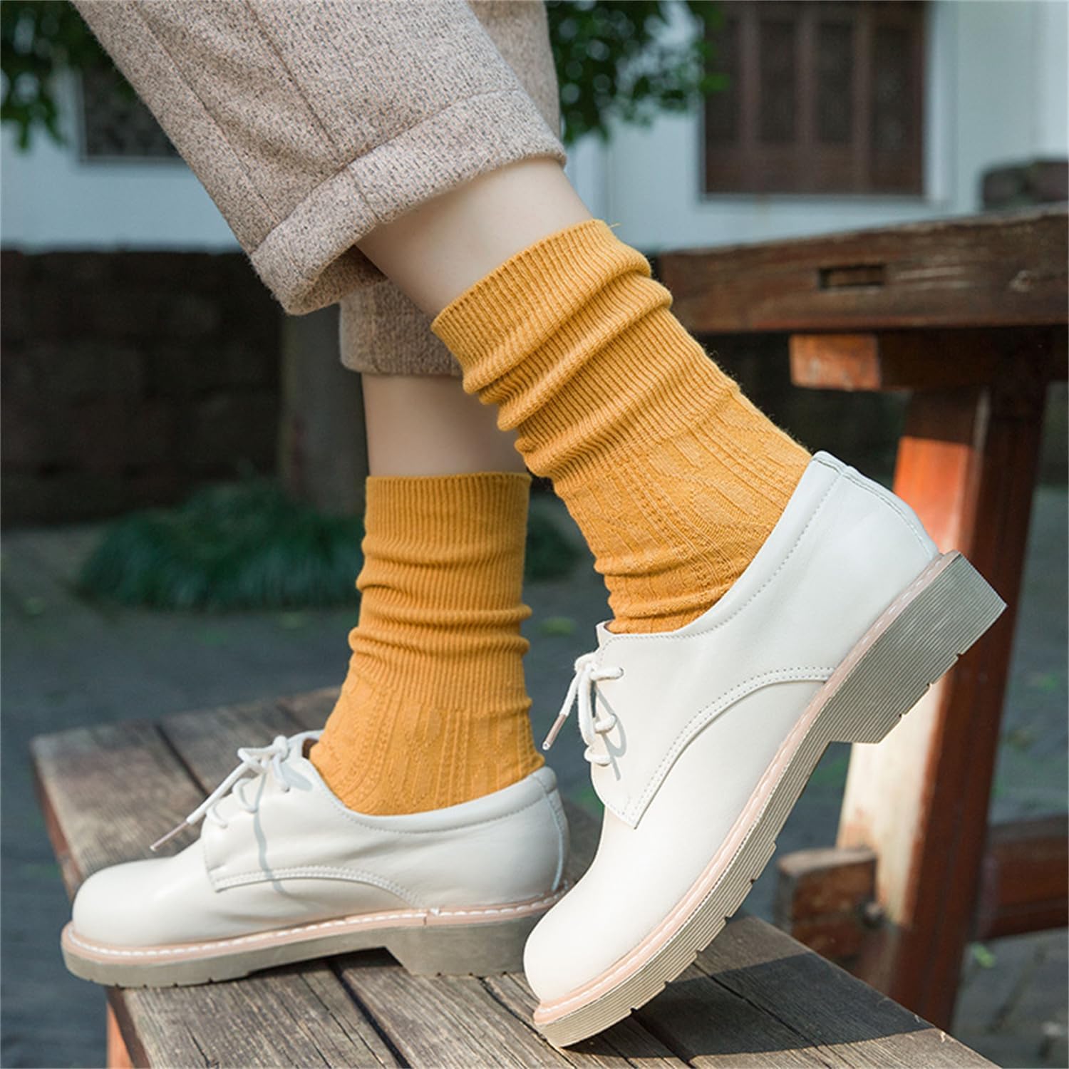 YYaaloa Womens Crew Socks Long Knit Above Ankle Crew Socks Slouchy Calf Casual Cotton Socks Ladies Dress Socks - Image 3