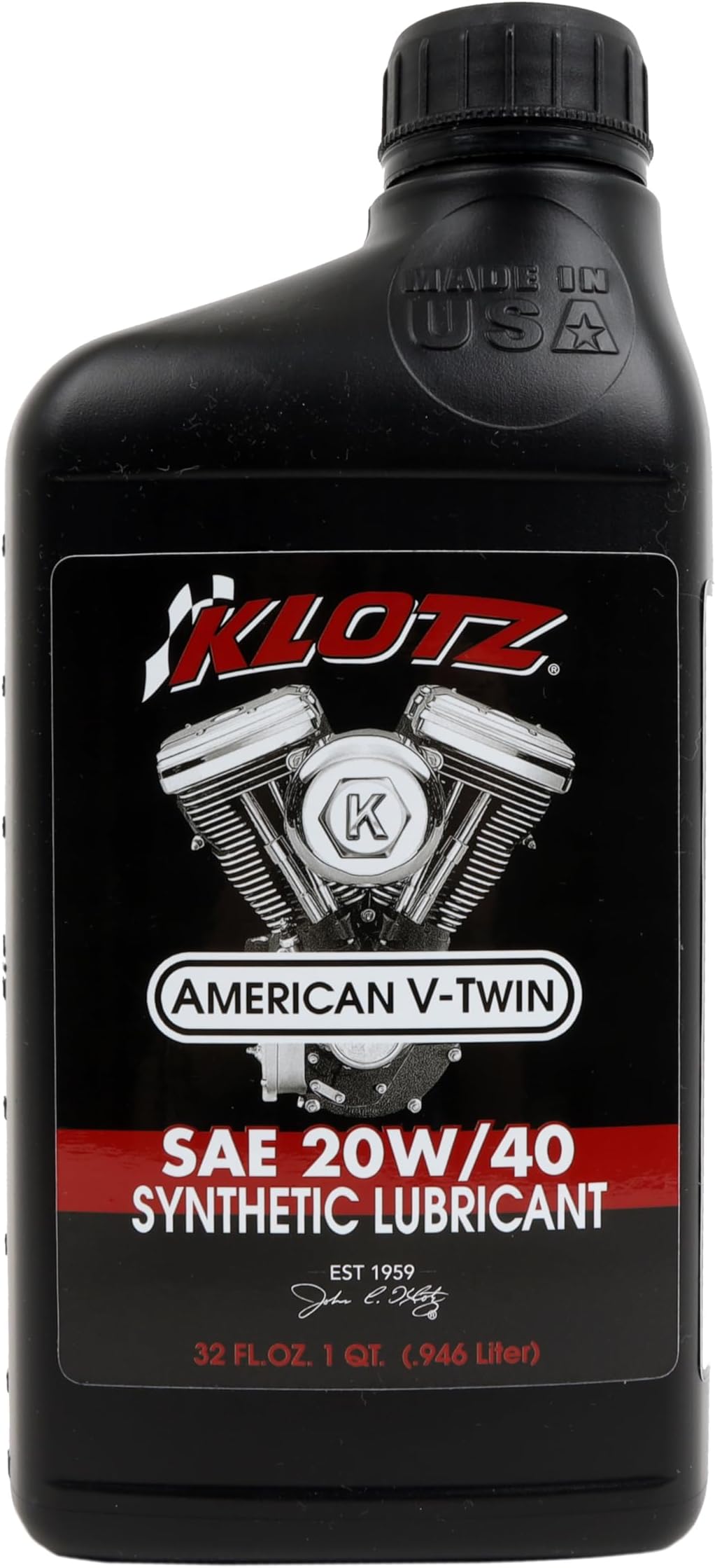 Klotz American V-Twin Synthetic Motorcycle Oil Lubricant 20W-40 for Yamaha, Victory, Indian Wet Clutch & Integrated Transmission Engine | KV-2040, 1 Quart