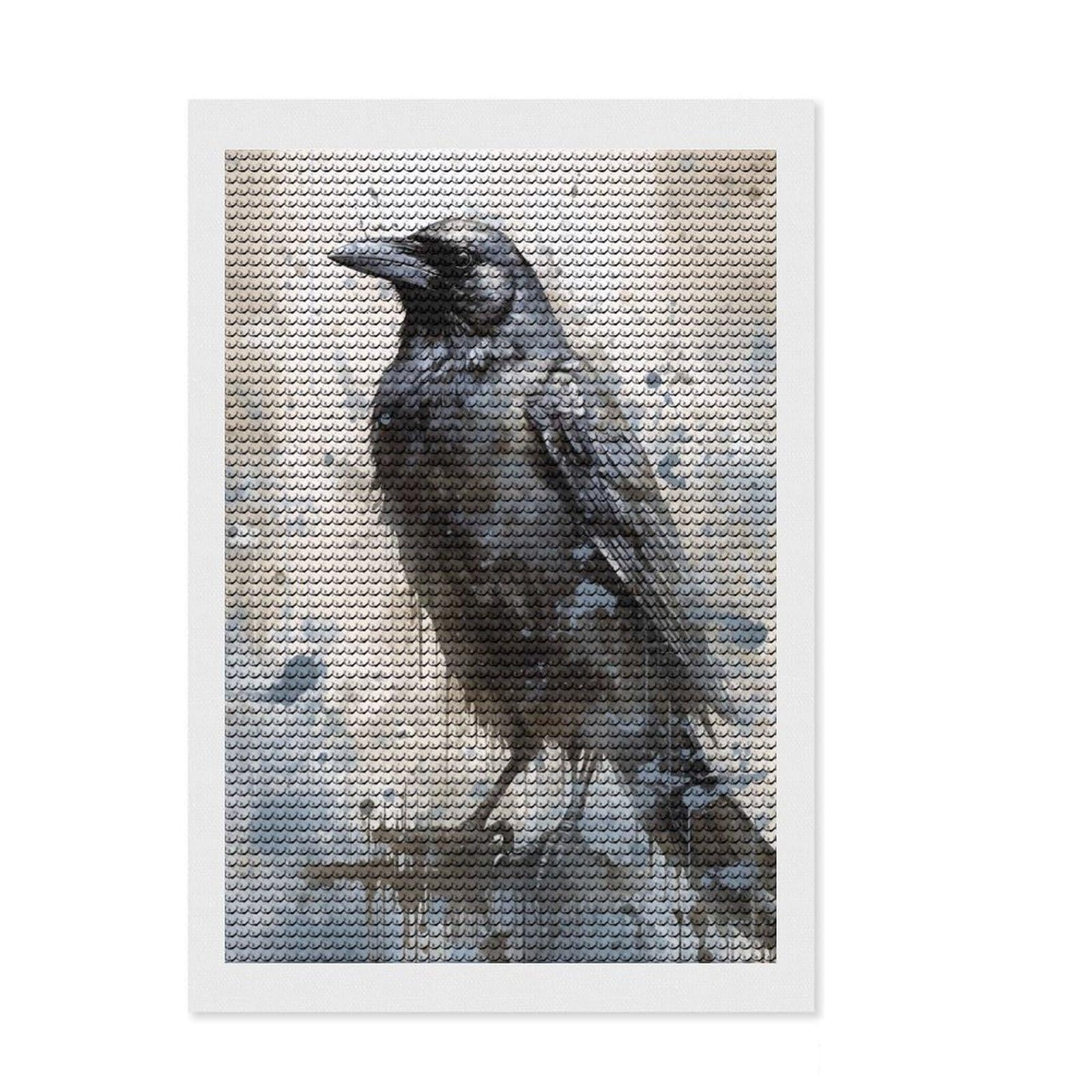 Junmoney Raven Crow Diamond Painting Kit 8"x12", Complete Accessories, Sparkling Round Gems, Full Kit Included, Modern Decor