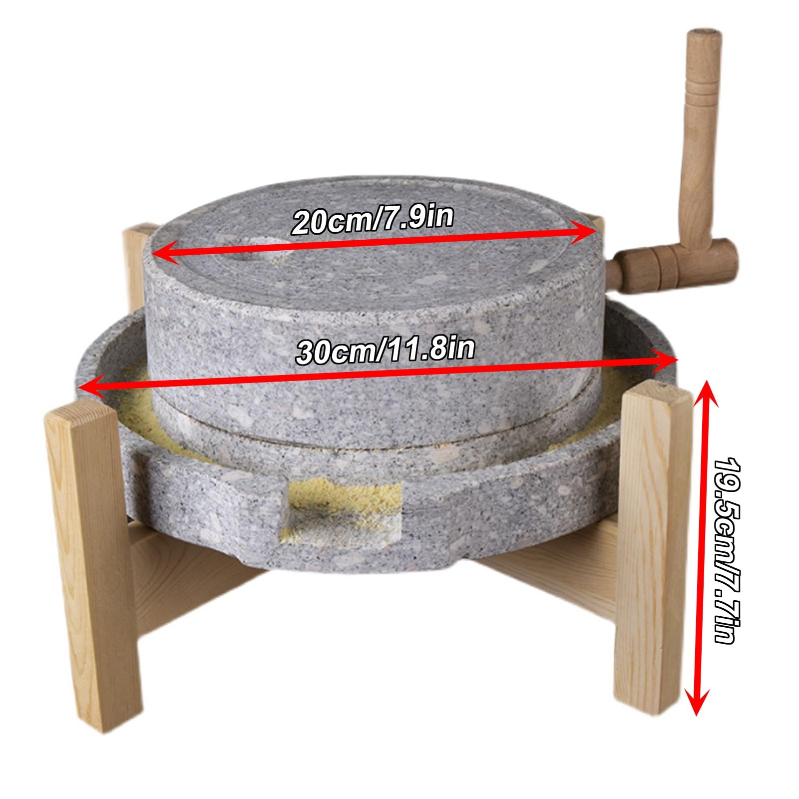 Getreidemühle aus Stein, Handmühle aus Stein/Nass- und Trockenmühle, Mahlscheibe aus Naturstein, manuelle Mahlmaschine for die Küche zu Hause, leicht zu reinigen, for Getreide, Weizen, Mandeln(20cm/7.