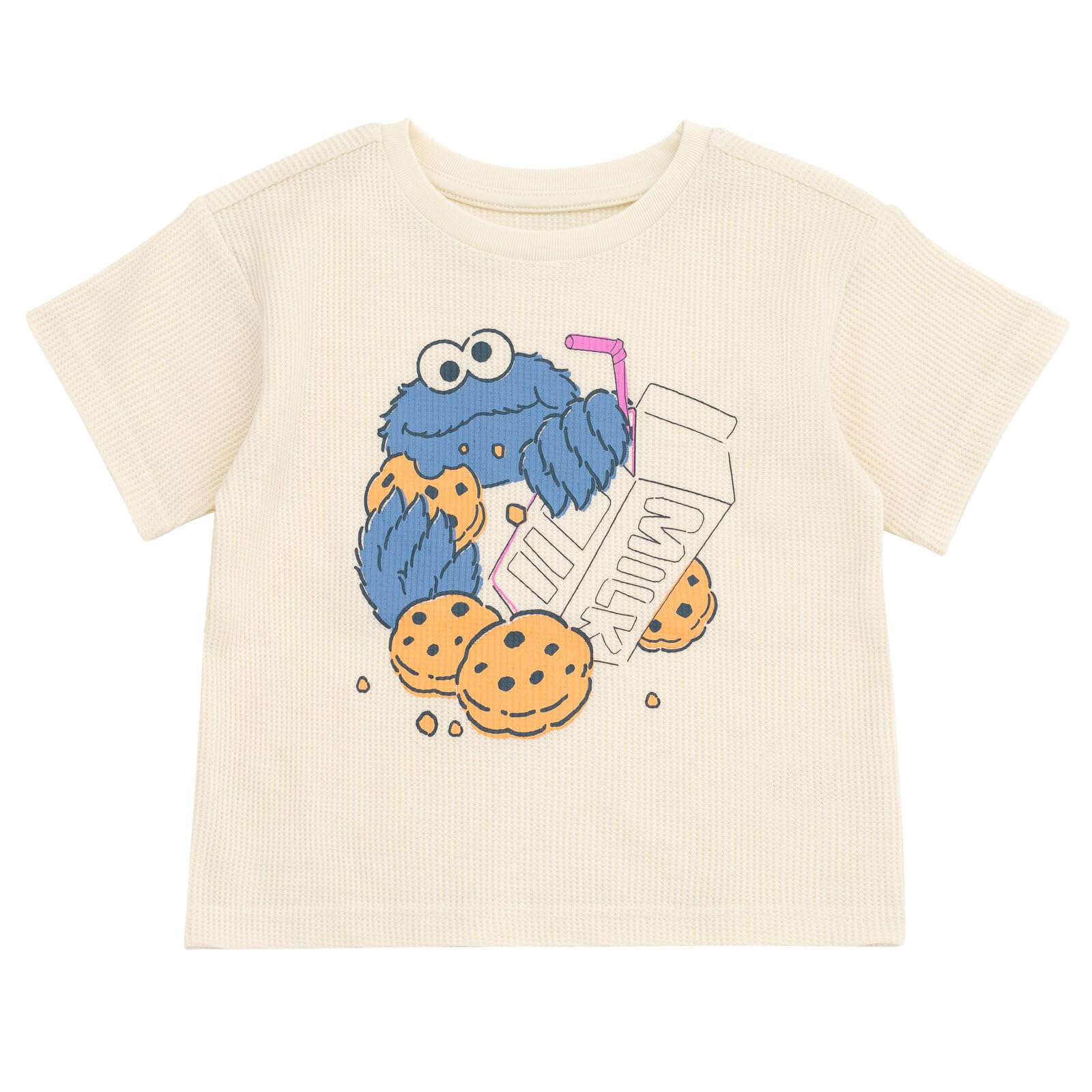 Sesame Street Waffelstrick-T-Shirt und Shorts, Outfit-Set, Neugeborene bis kleine Kinder, Größen (0–3 Monate – 5)