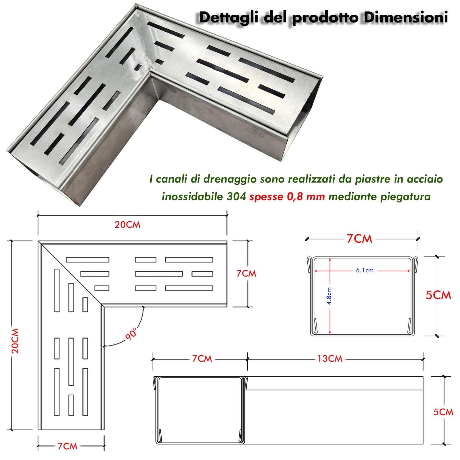 Raccordo Angolare Retto 90° per Grondaia 7 cm con 2 Connettori Inclusi