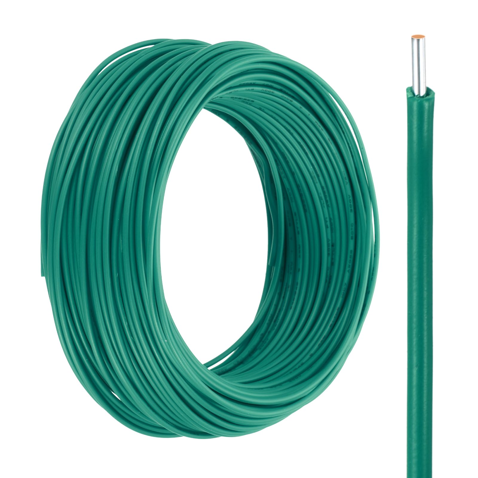 UL1007 Solid Core Wire, 24 Gauge 100FT 300V 24 AWG Electrical Wire Tinned Copper PVC 80 Degree High Temp Internal Wiring for Fixed Installations, Appliances, Green