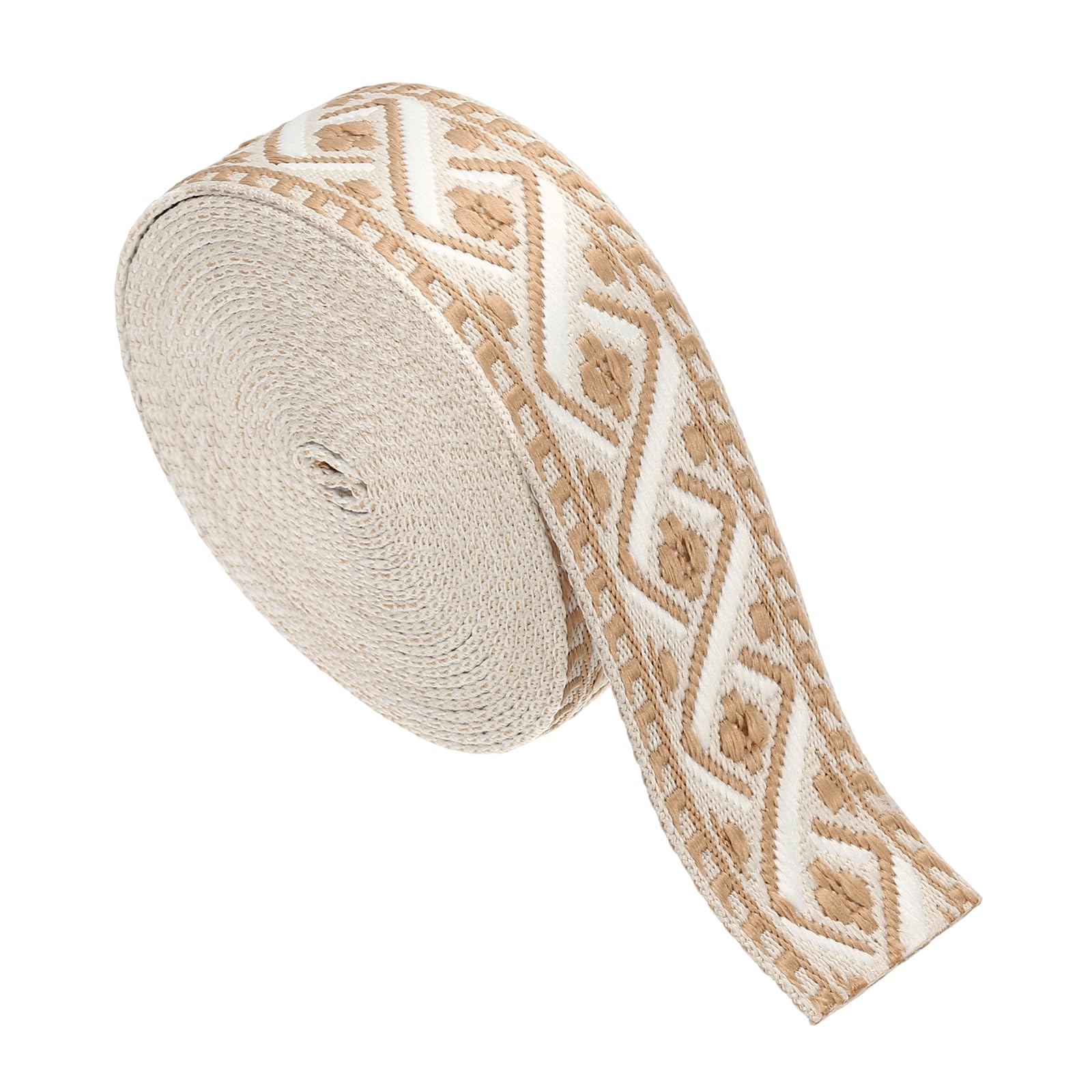 sourcing map 4.75 Yards Cotton Webbing Strap, 1.5-inch(38mm) Jacquard Webbing Ribbon Embroidery Polyester Webbing Straps Purse Strap Belt for Purse Bag Crafts Clothing, Cream-Khaki