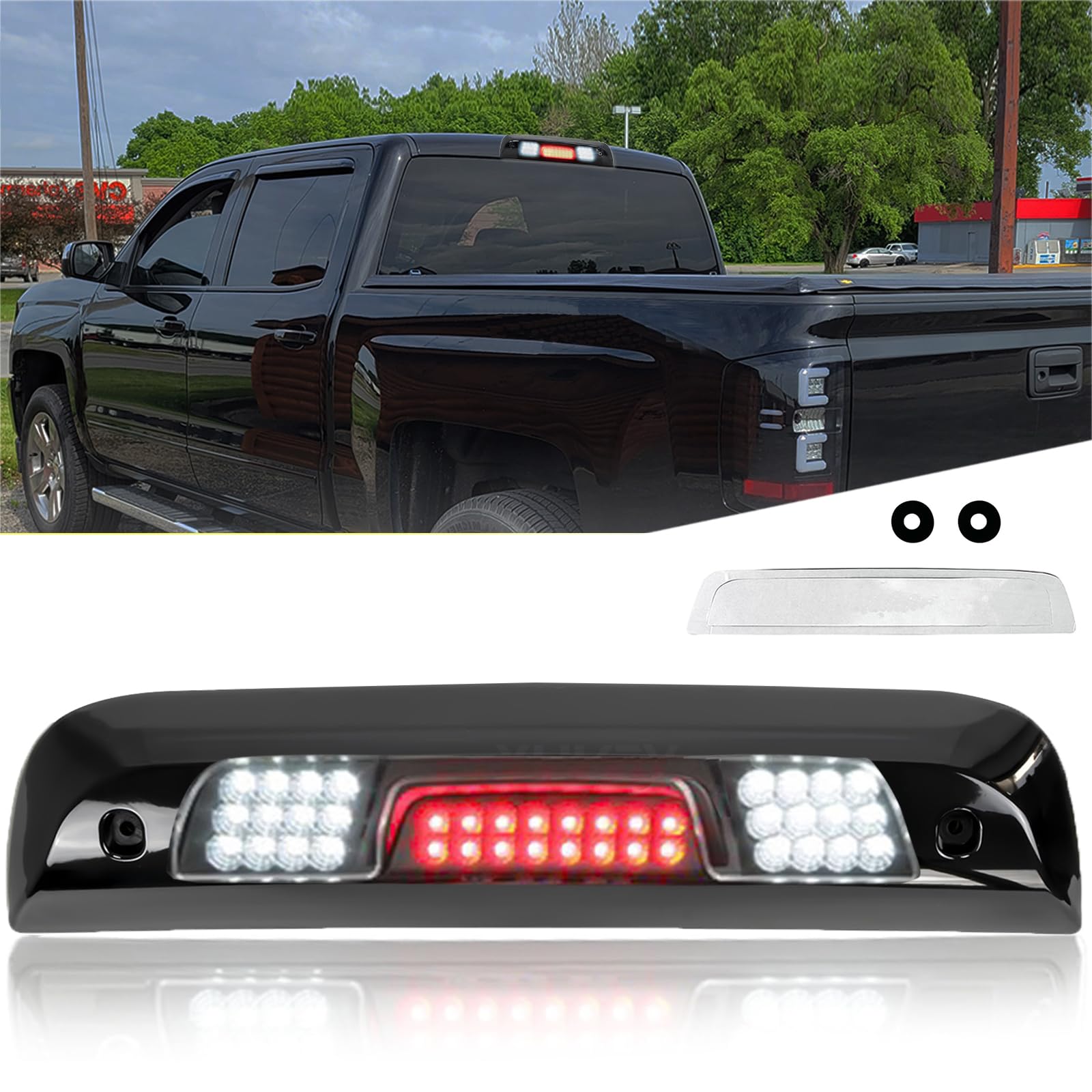 Photo 1 of AUTOXBERT 3rd Third Brake Light for 2014 2015 2016 2017 2018 Chevy Silverado GMC Sierra 1500 2500 3500 LED High Mount Stop Third Brake Light, OEM Part Numbers: 23509162 (Smoke Lens)
