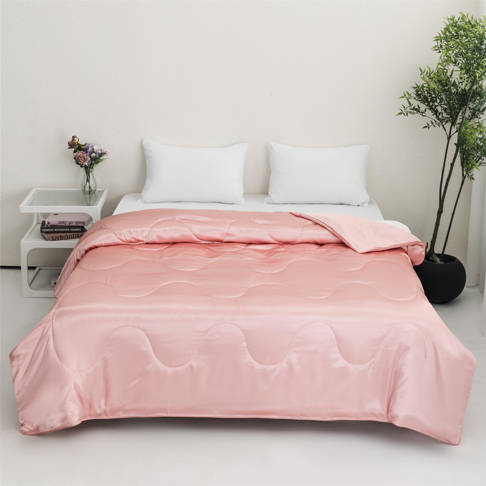 Highdi Color Liso con Tacto Fresco Colcha de Verano, Colcha para Verano Reversible Ligera y Suave Satén Cubre Cama Fina, Colchas Cama Individuales Dobles King Modernas (Rosa,120x150cm)
