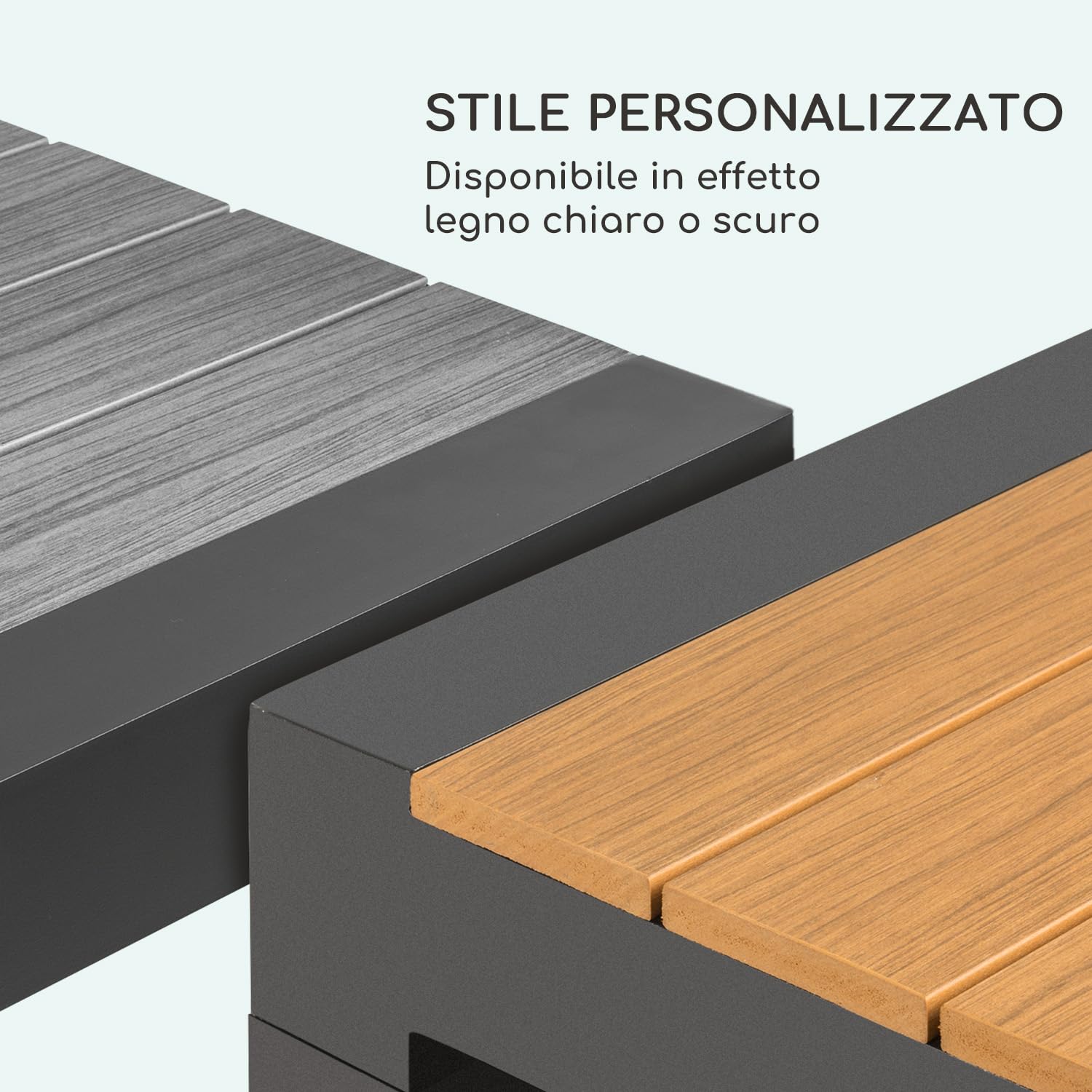 blumfeldt Menorca Expand - Tavolo da giardino, allungabile, alluminio/plastica imitazione legno, verniciato a polvere, gambe regolabili, superficie del tavolo max. 213 x 95 cm, chiaro/teak