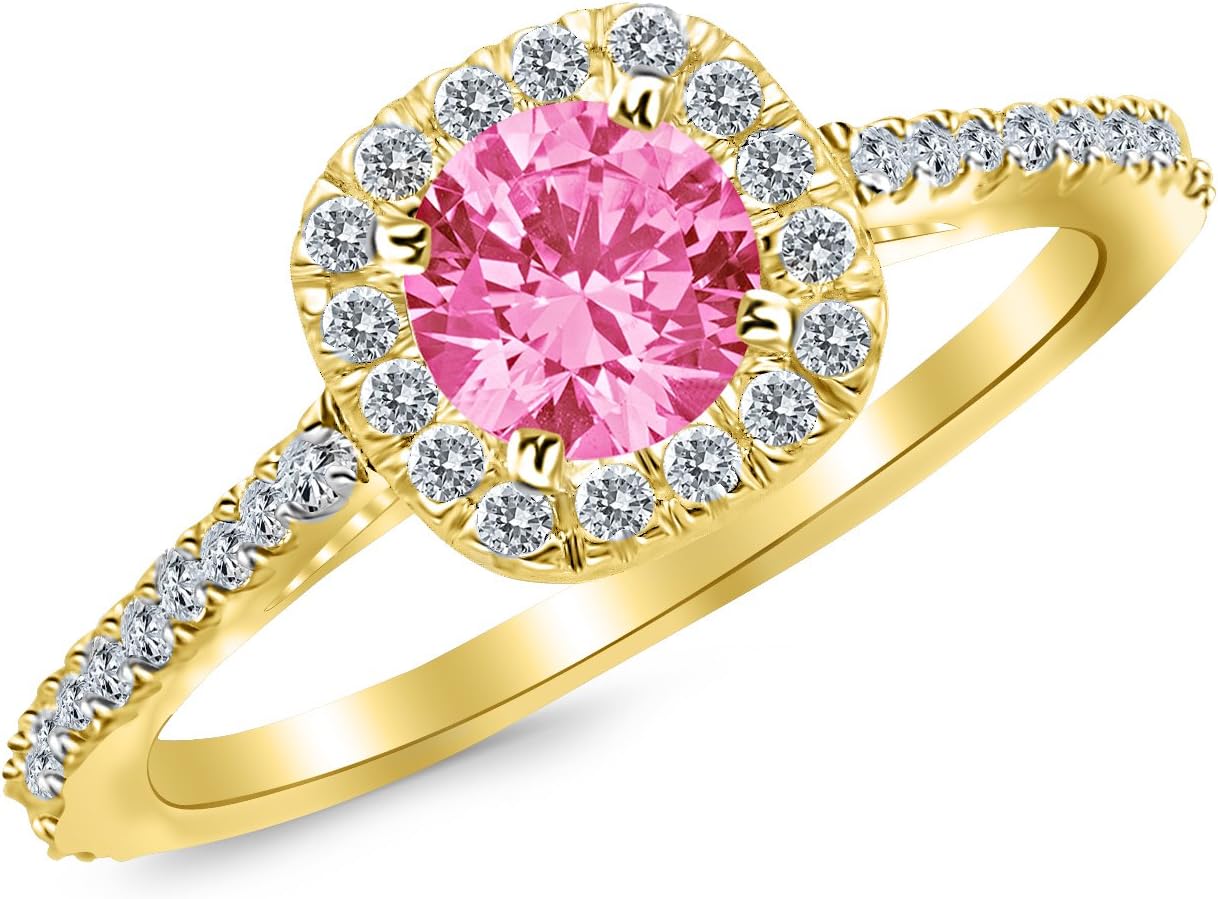 1.35 Carat 14K White Gold Gorgeous Classic Cushion Halo Style Diamond Engagement Ring with a 1 Carat Natural Pink Sapphire Center (Heirloom Quality)