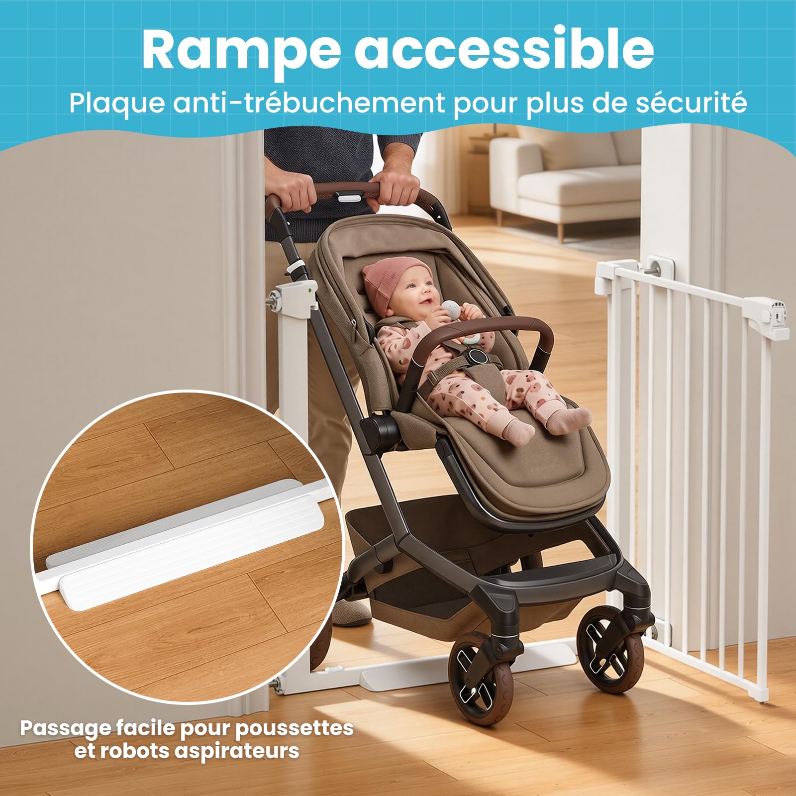 YEAUPE PRO Barrière de Sécurité Enfant sans Perçage, 85-88 cm, Blanc